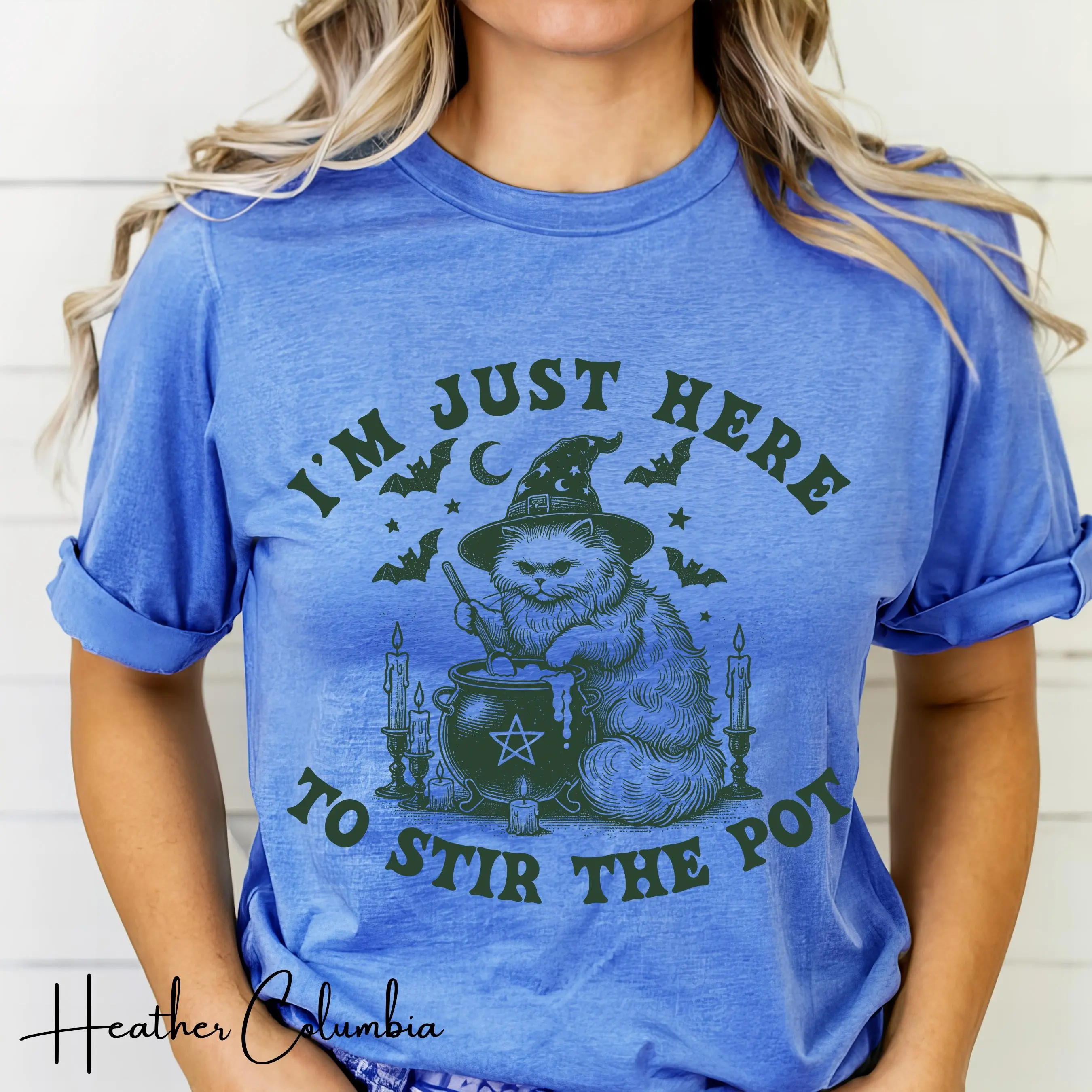 Witch Cat Stirring Cauldron Shirt, Halloween Spooky Cat Tee, Bella Canvas Unisex T-Shirt - photo 4