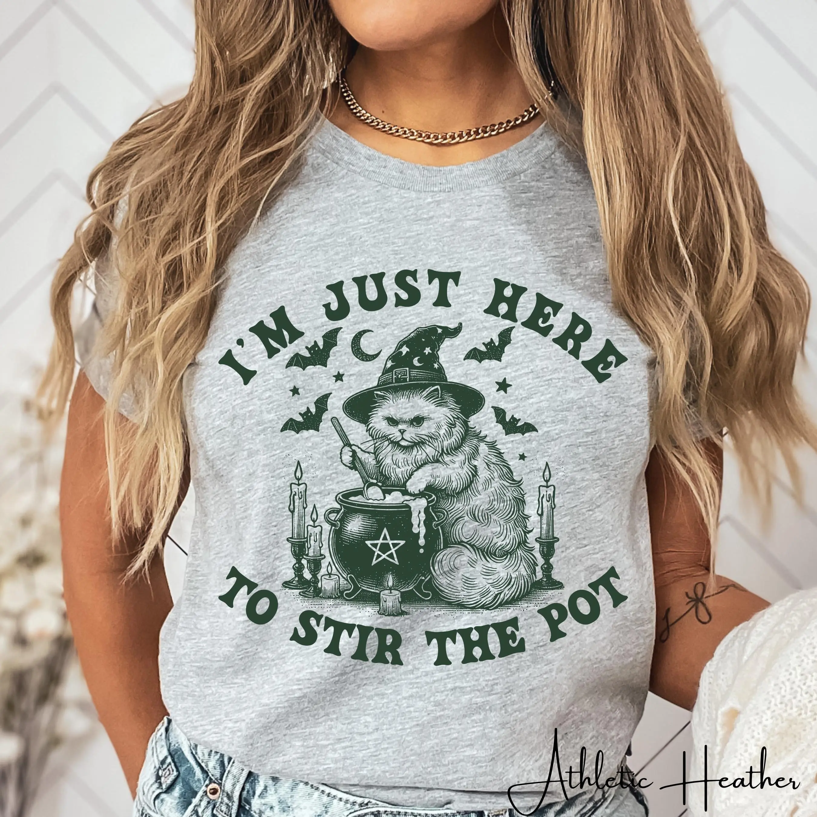 Witch Cat Stirring Cauldron Shirt, Halloween Spooky Cat Tee, Bella Canvas Unisex T-Shirt - photo 5