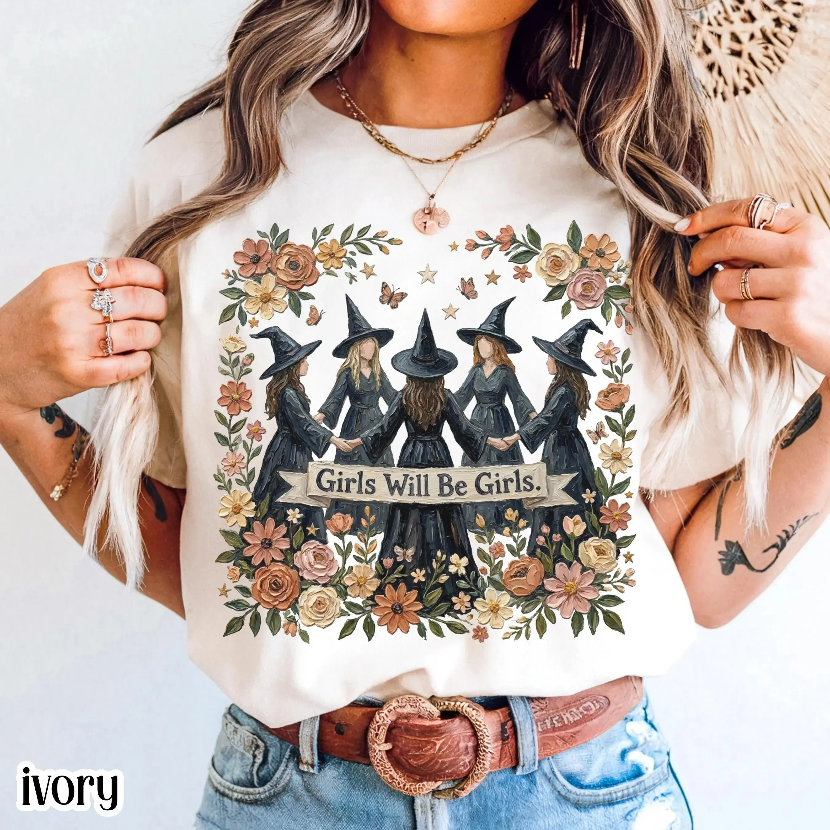 Comfort Colors Witch Halloween Shirt, Floral Boho Vintage Salem Spell Funny Spooky Season Graphic Tee