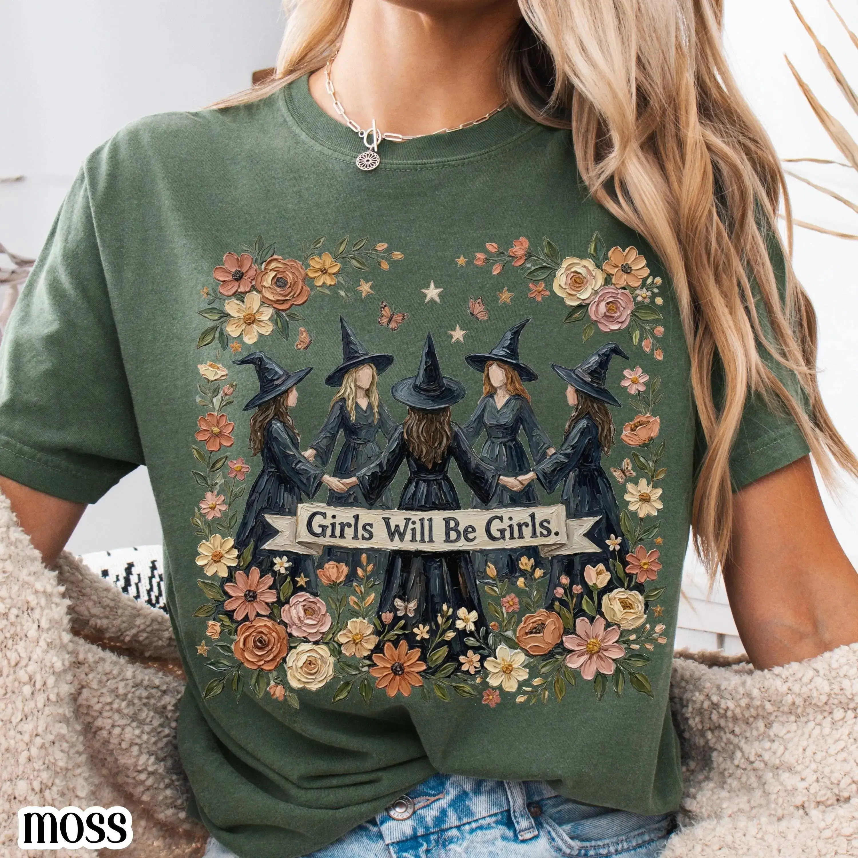 Comfort Colors Witch Halloween Shirt, Floral Boho Vintage Salem Spell Funny Spooky Season Graphic Tee - photo 3