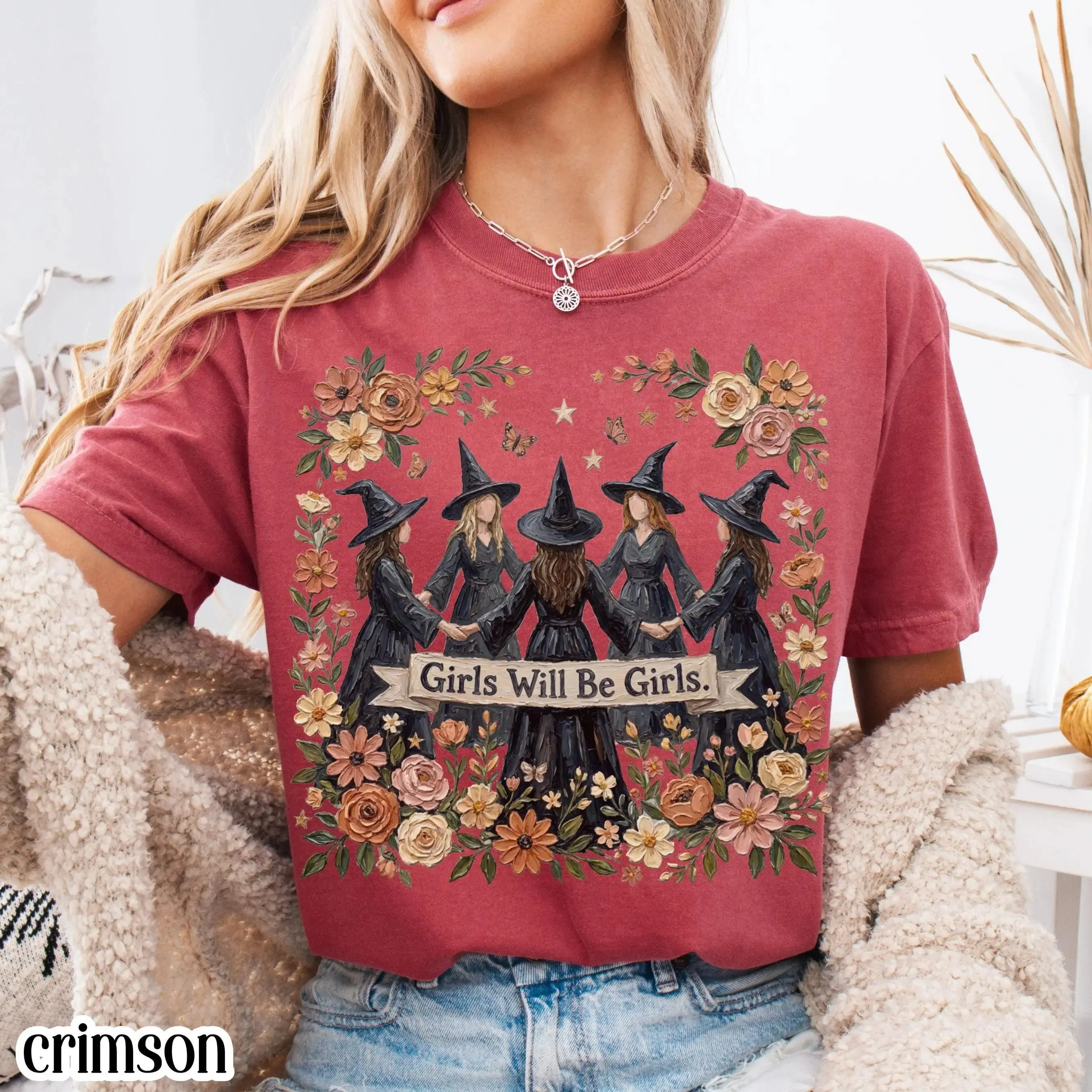 Comfort Colors Witch Halloween Shirt, Floral Boho Vintage Salem Spell Funny Spooky Season Graphic Tee - photo 5