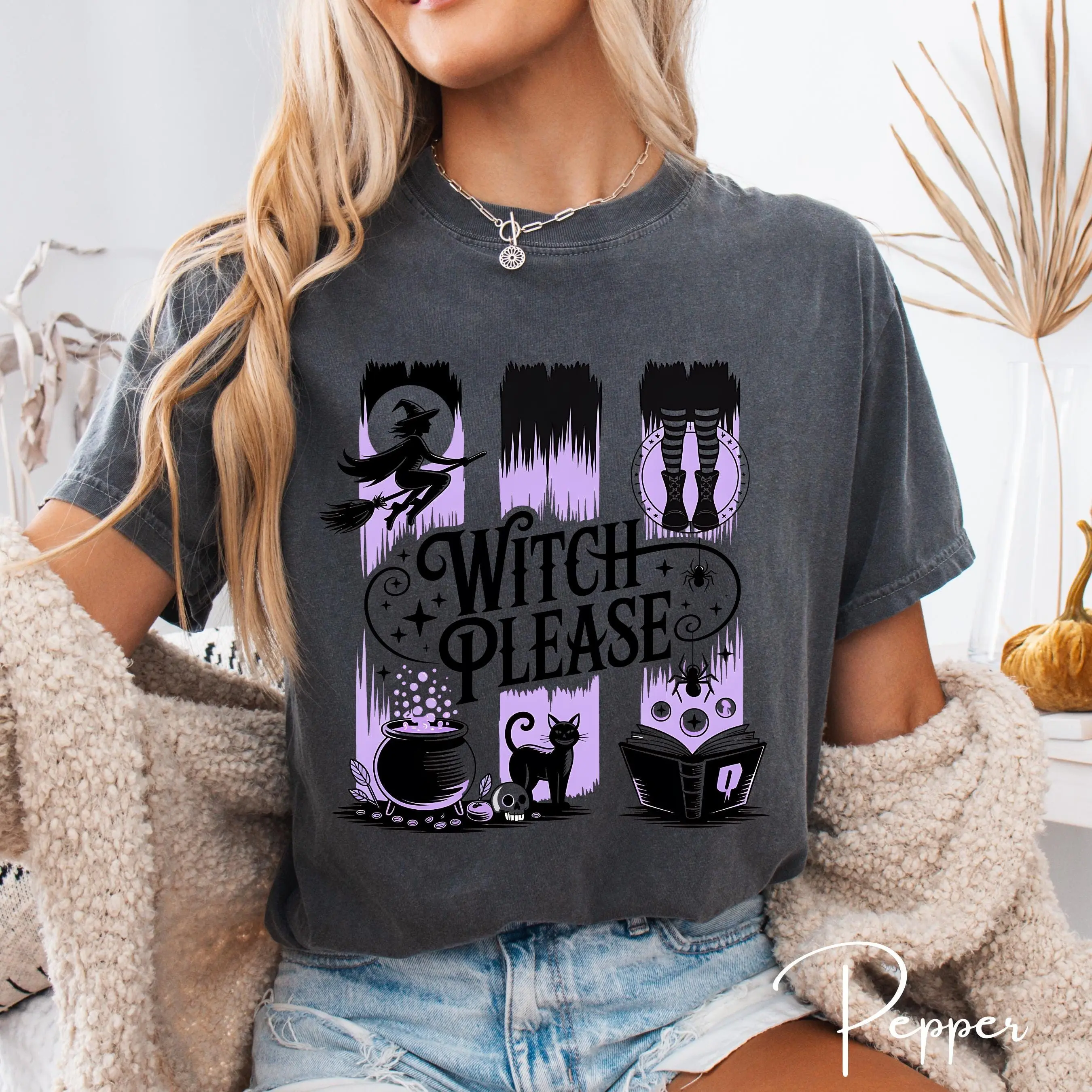 Comfort Colors 1717 Witch Please Halloween Shirt, Witchy Woman Graphic Spooky Season Aesthetic Tee - photo 4