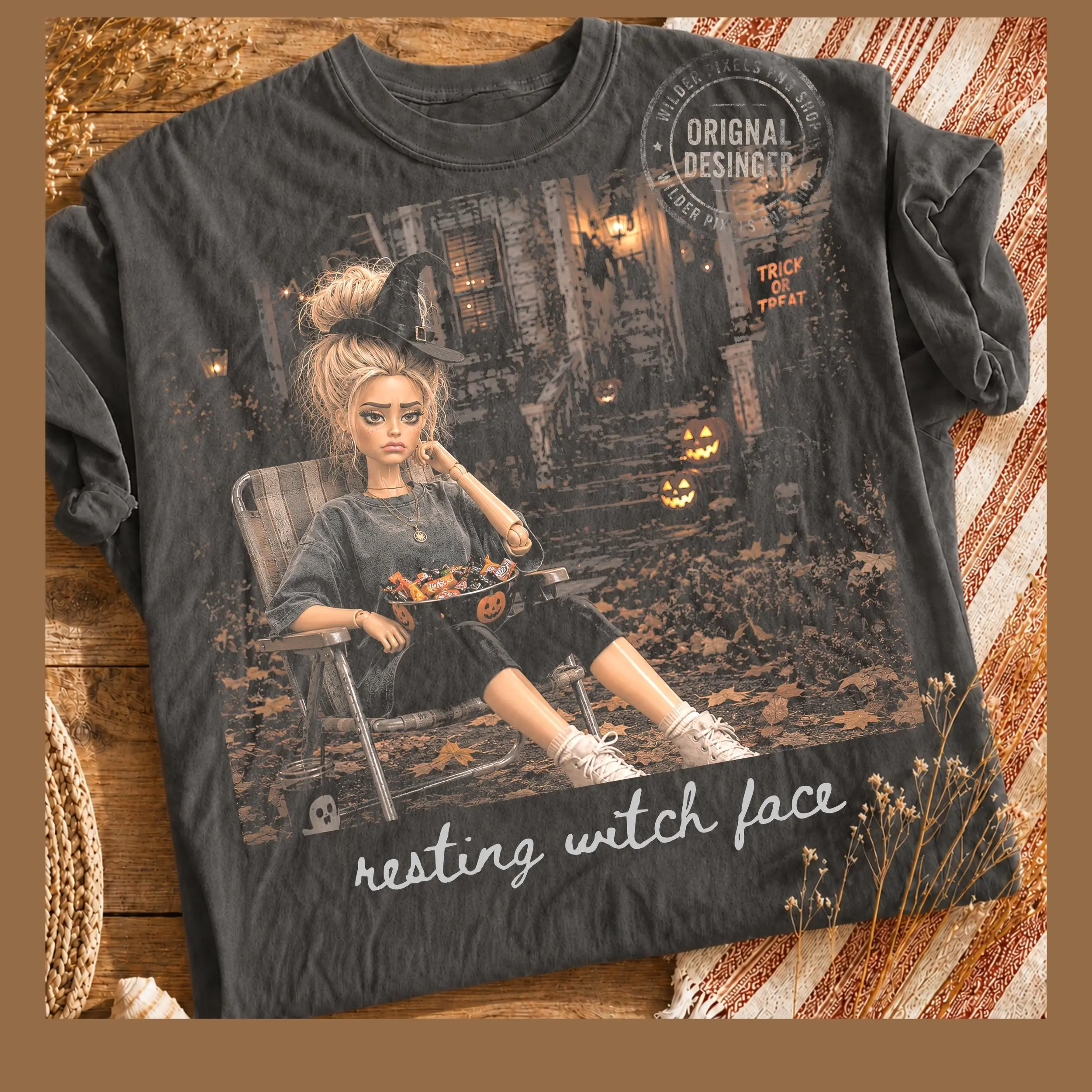Witches Be Feral Raccoon Pumpkin Stripes Sweatshirt, Finger Paint Autumn Cozy Minimalist Mom Fall Crewneck