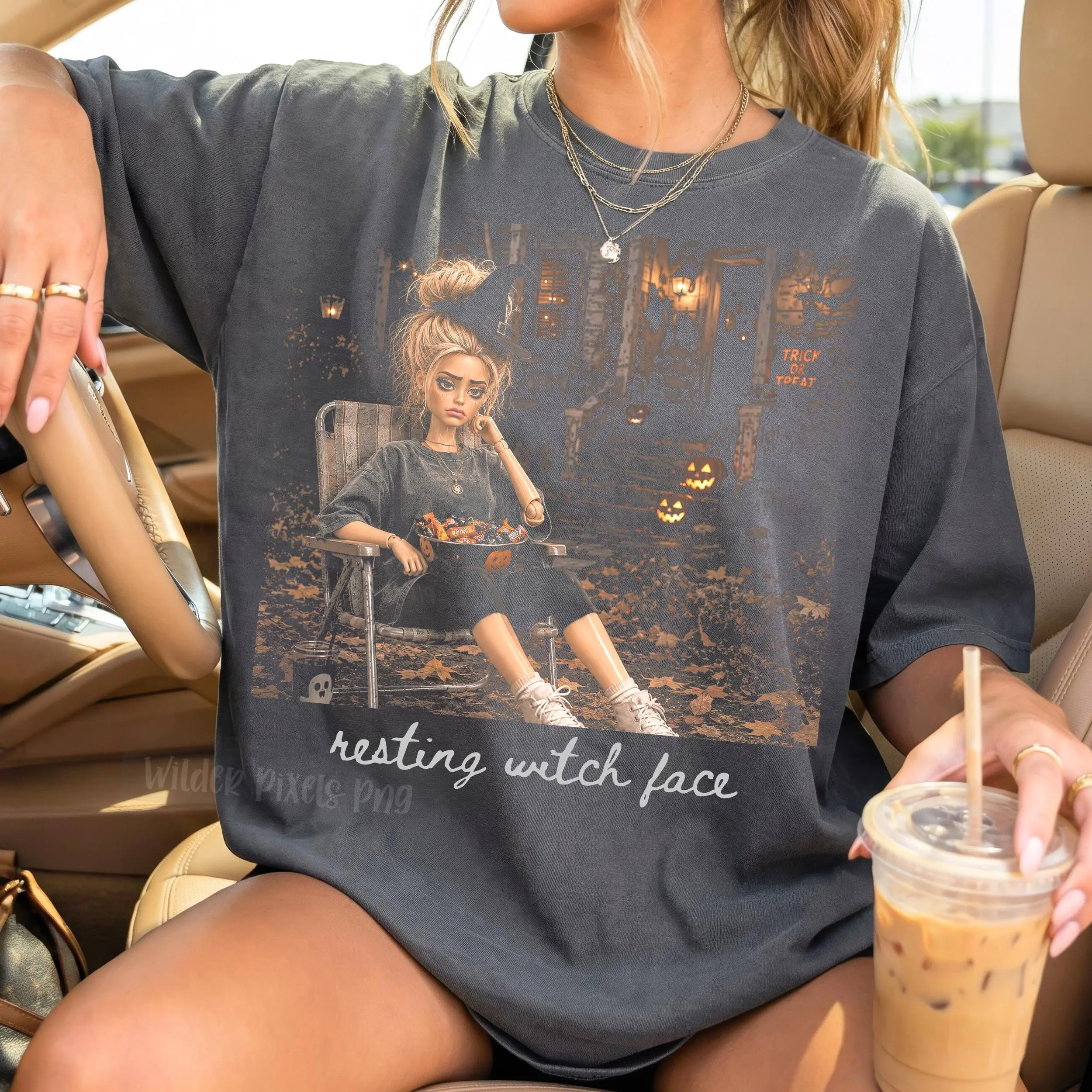 Witches Be Feral Raccoon Pumpkin Stripes Sweatshirt, Finger Paint Autumn Cozy Minimalist Mom Fall Crewneck - photo 2