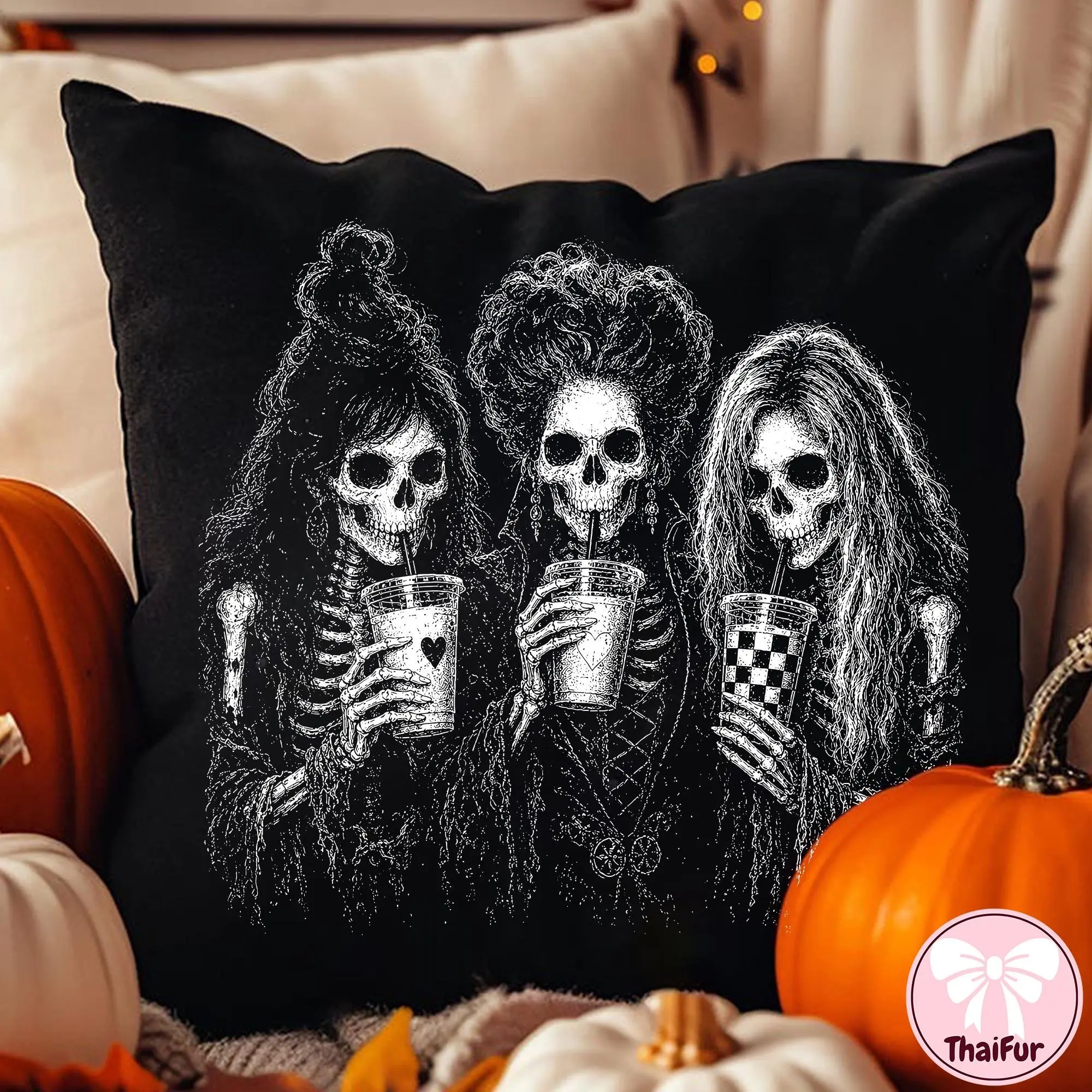 Comfort Colors Witches Halloween T-Shirt, Iced Coffee Characters Spooky Graphic Tee - photo 4