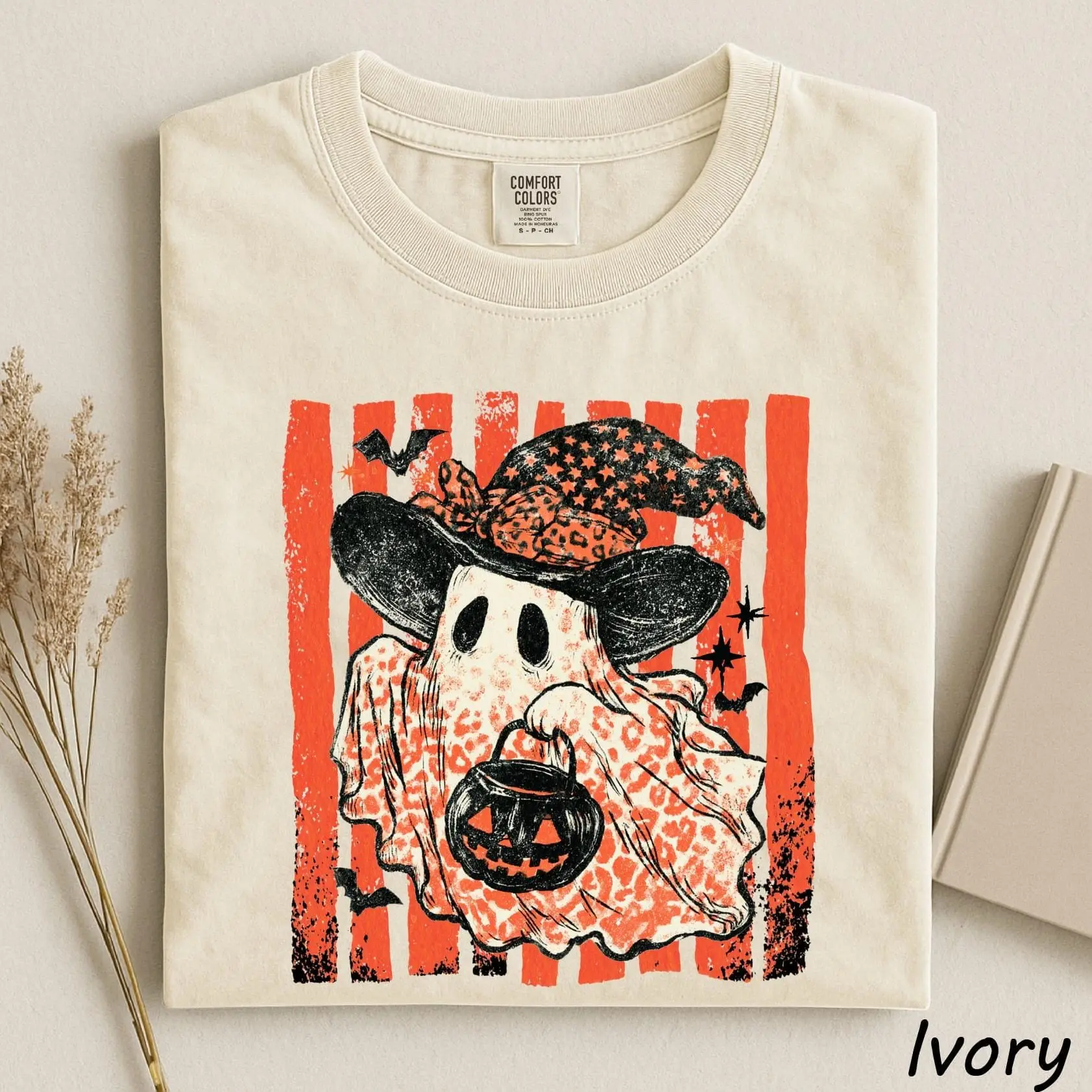 Comfort Colors Witchy Coquette Ghost Stripe Shirt, Halloween Spooky Season Top for Women