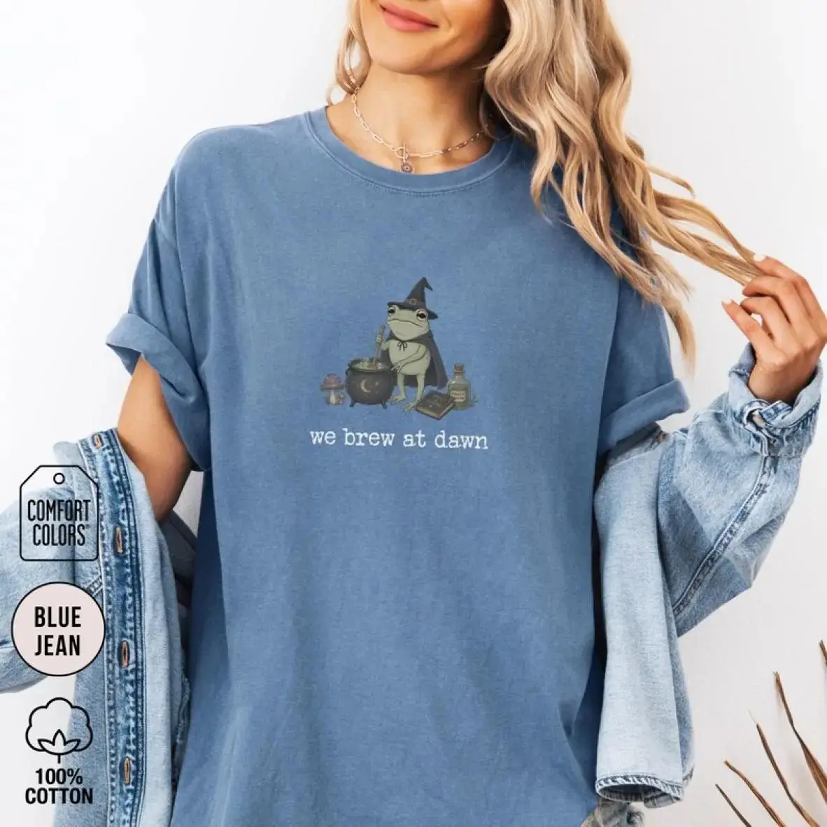 Witchy Frog Halloween Shirt, Comfort Colors Retro Witch Tee, Spooky Cottagecore Fall Autumn Graphic Toad Lover Gift for Women - photo 2