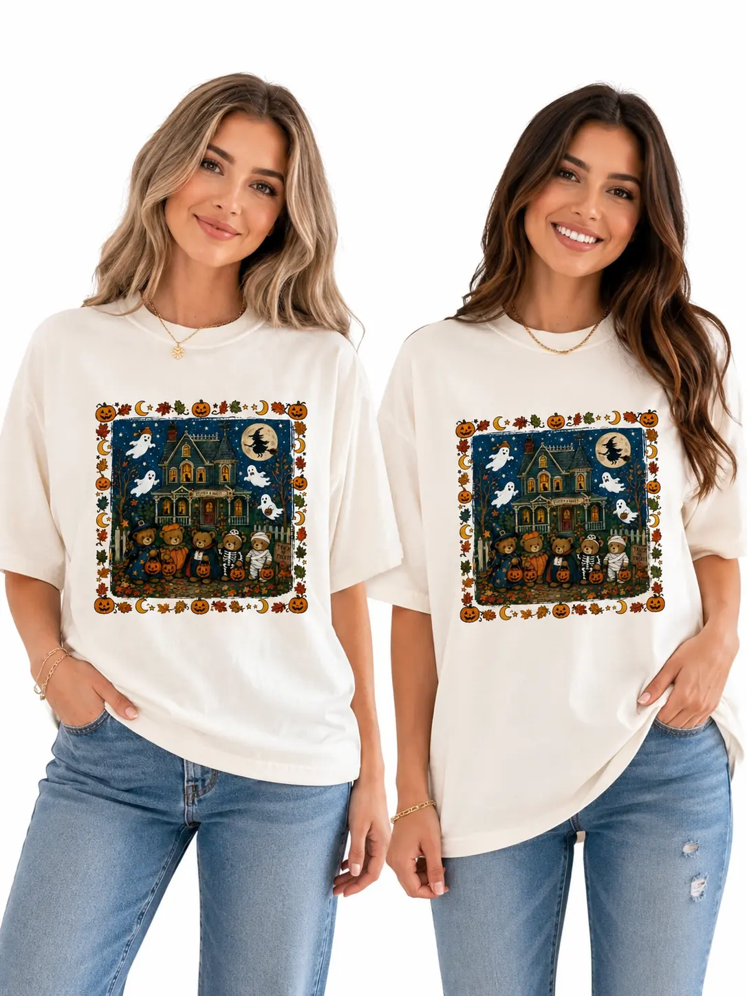 Comfort Colors 90s Halloween Bear T-Shirt, Cotton Round Neck Short Sleeve Casual Streetwear Tee for Women - photo 5