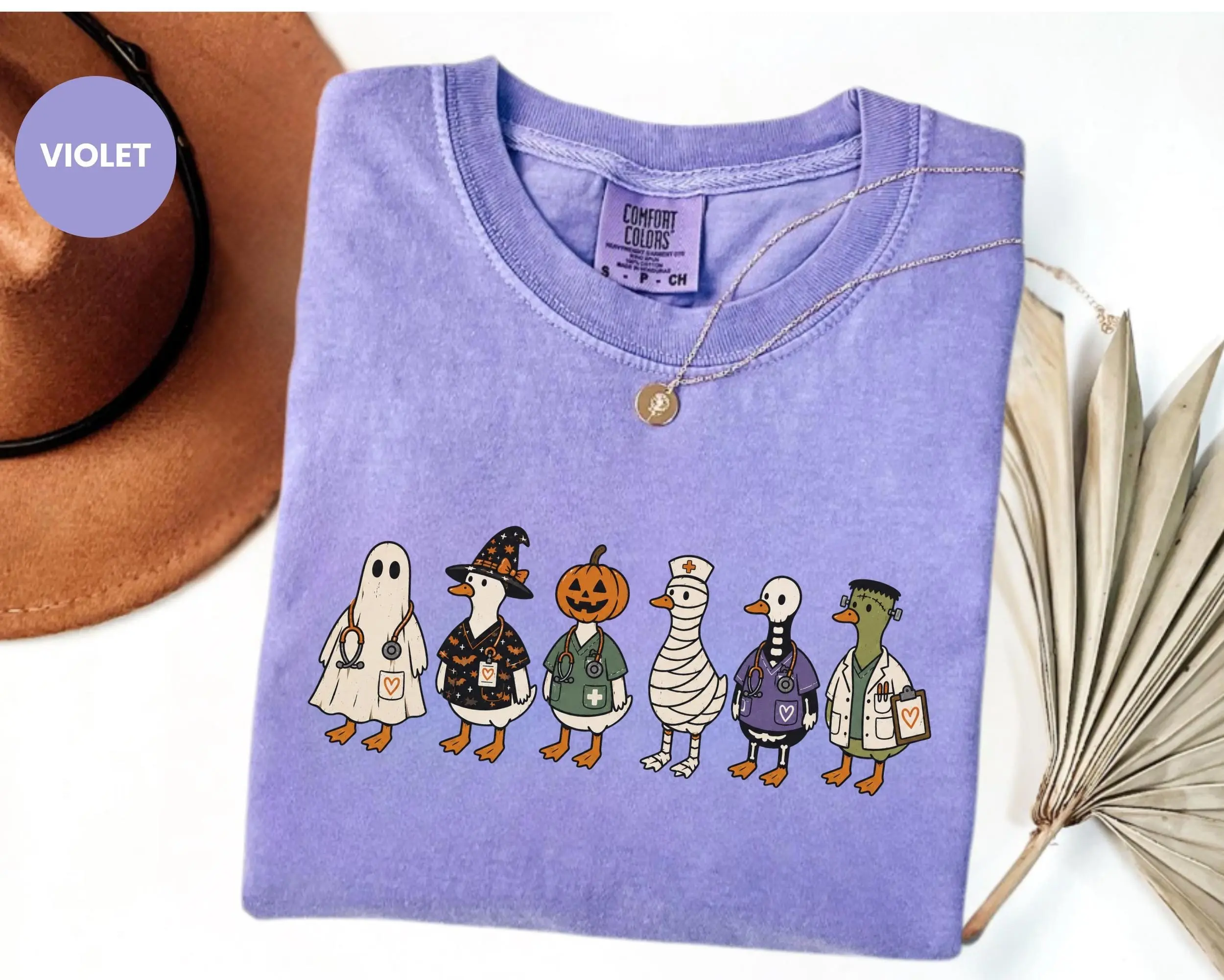Comfort Colors Goose Nurse Halloween T-Shirt, Ghost Boo Crew Graphic Tee, Funny Spooky Nursing Costume Gift - photo 2