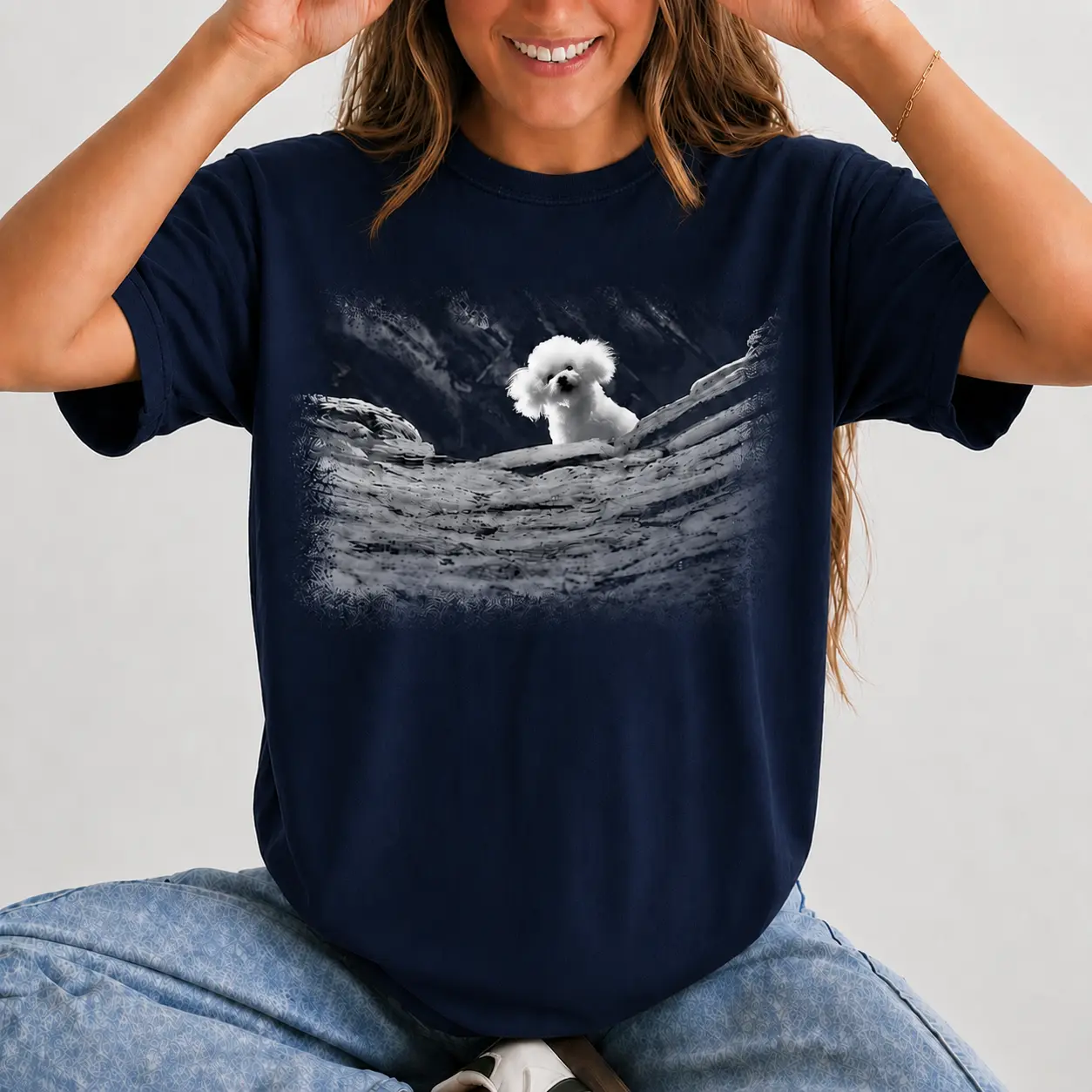 Creepy Cute Puppy Graphic T-Shirt, Spooky Dog Lover Gift, Casual Cotton Blend Short Sleeve Tee for Women - photo 3