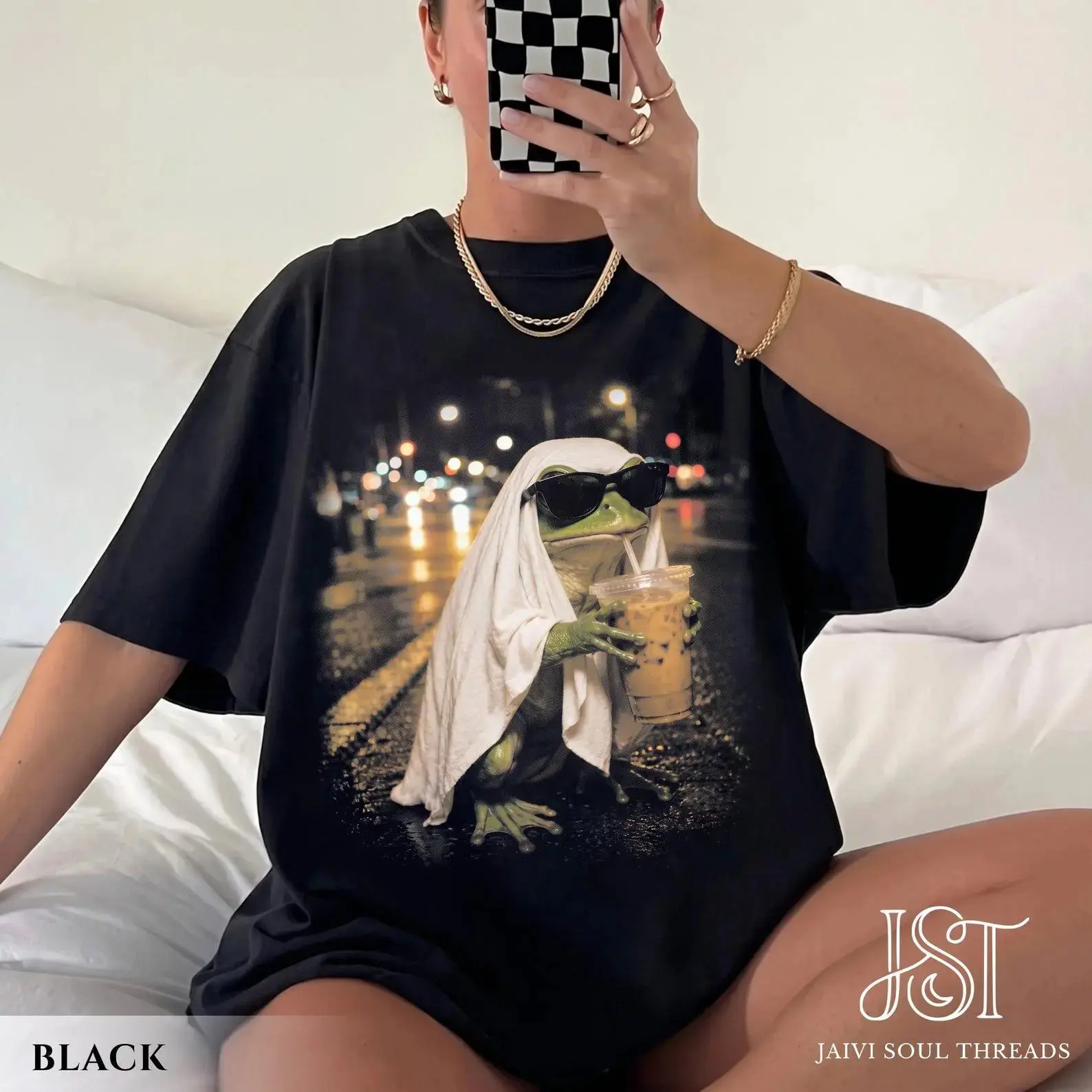 Comfort Colors Cartoon Frog Ghost Toad T-Shirt, Casual Cotton Round Neck Short Sleeve Loose Fit Tee - photo 3