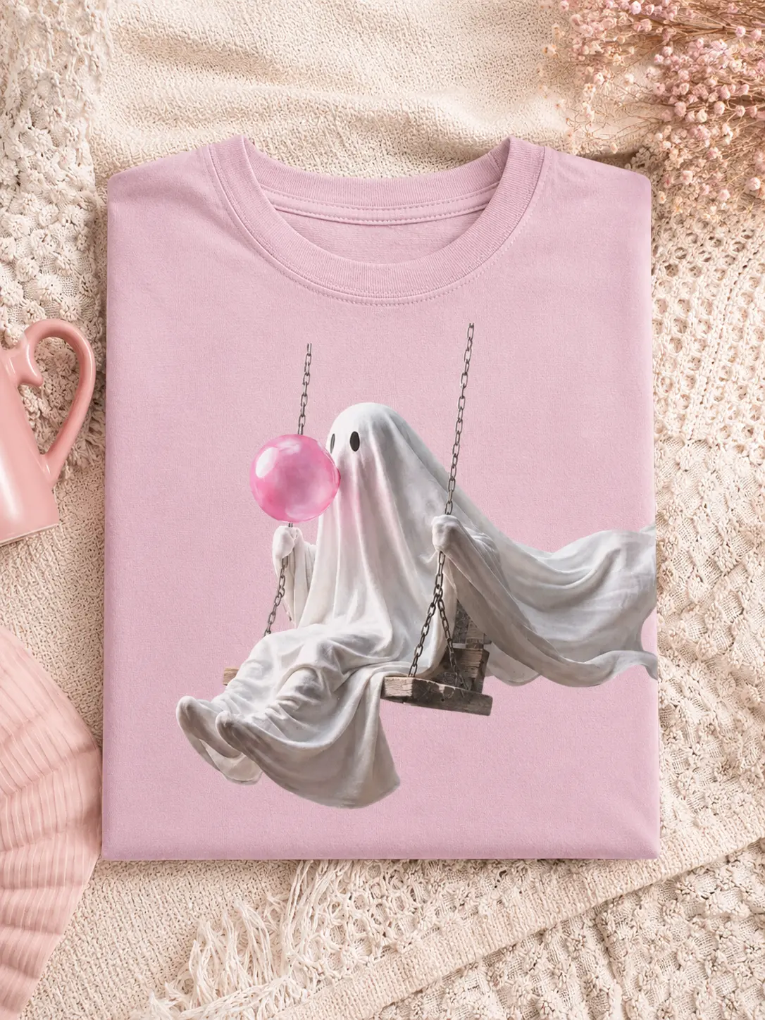 Women's Casual Cotton Short Sleeve Graphic Tee, Funny Chicken Iced Coffee Cozy Fall Ghost Shirt, Sunflower Pumpkin Autumn Witch Top - photo 2