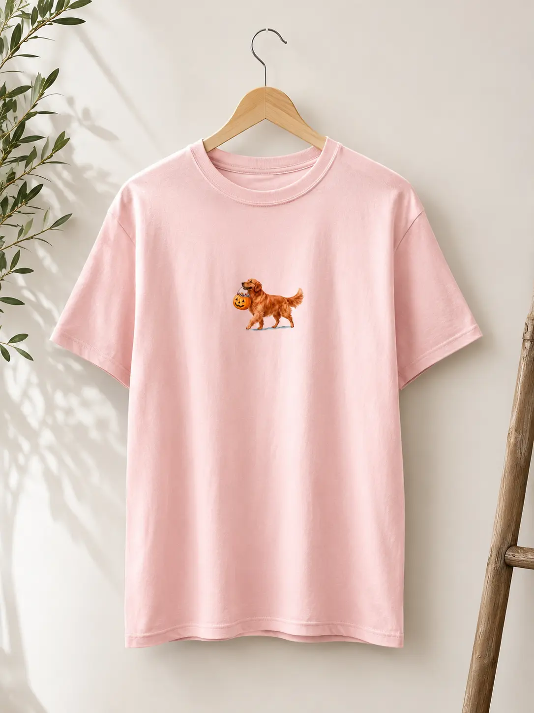 Golden Retriever Halloween T-Shirt, Women's Casual Round Neck Classic Fit Graphic Top, Spooky Dog Mom Fall Apparel - photo 2