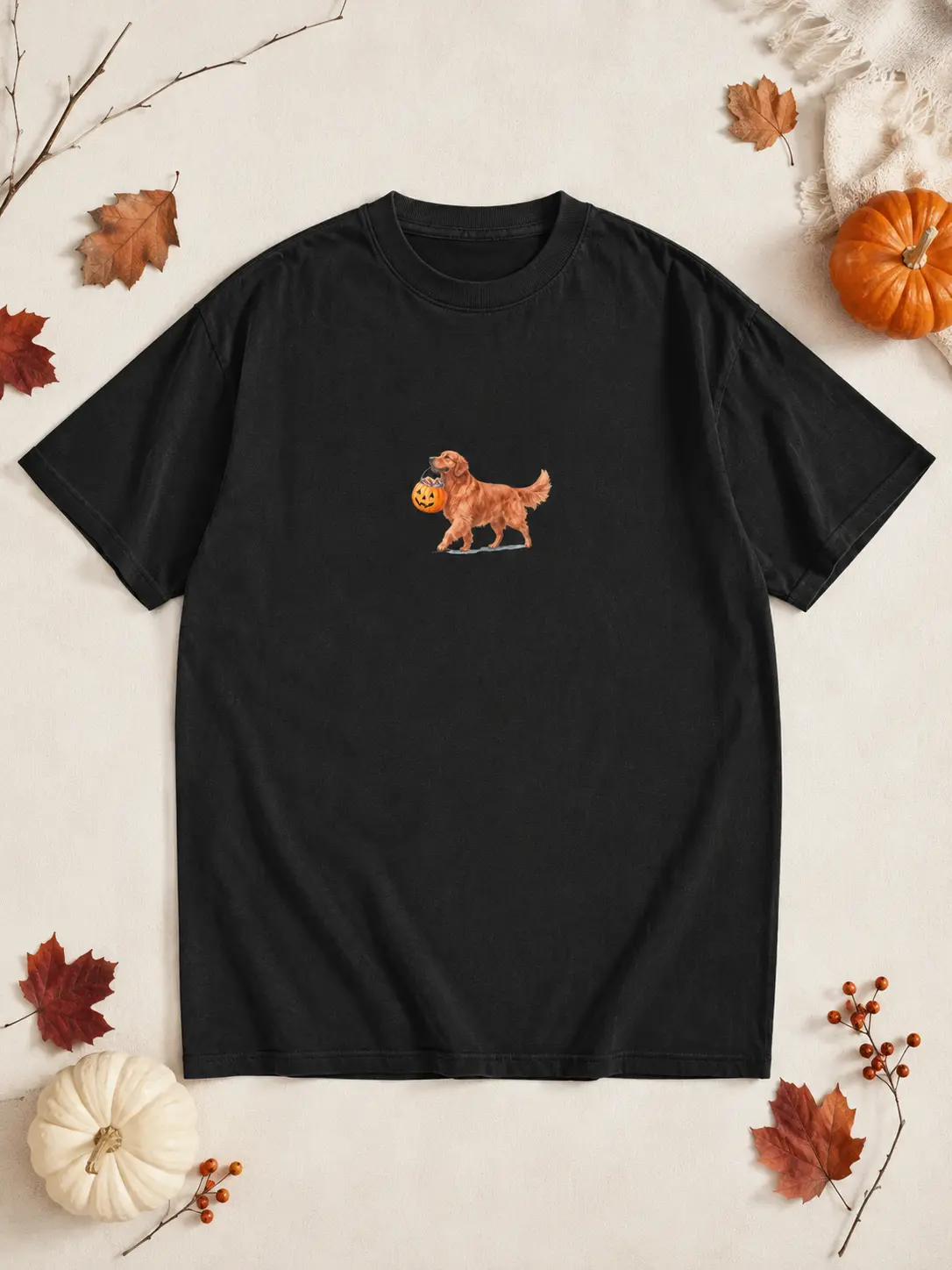 Golden Retriever Halloween T-Shirt, Women's Casual Round Neck Classic Fit Graphic Top, Spooky Dog Mom Fall Apparel - photo 5