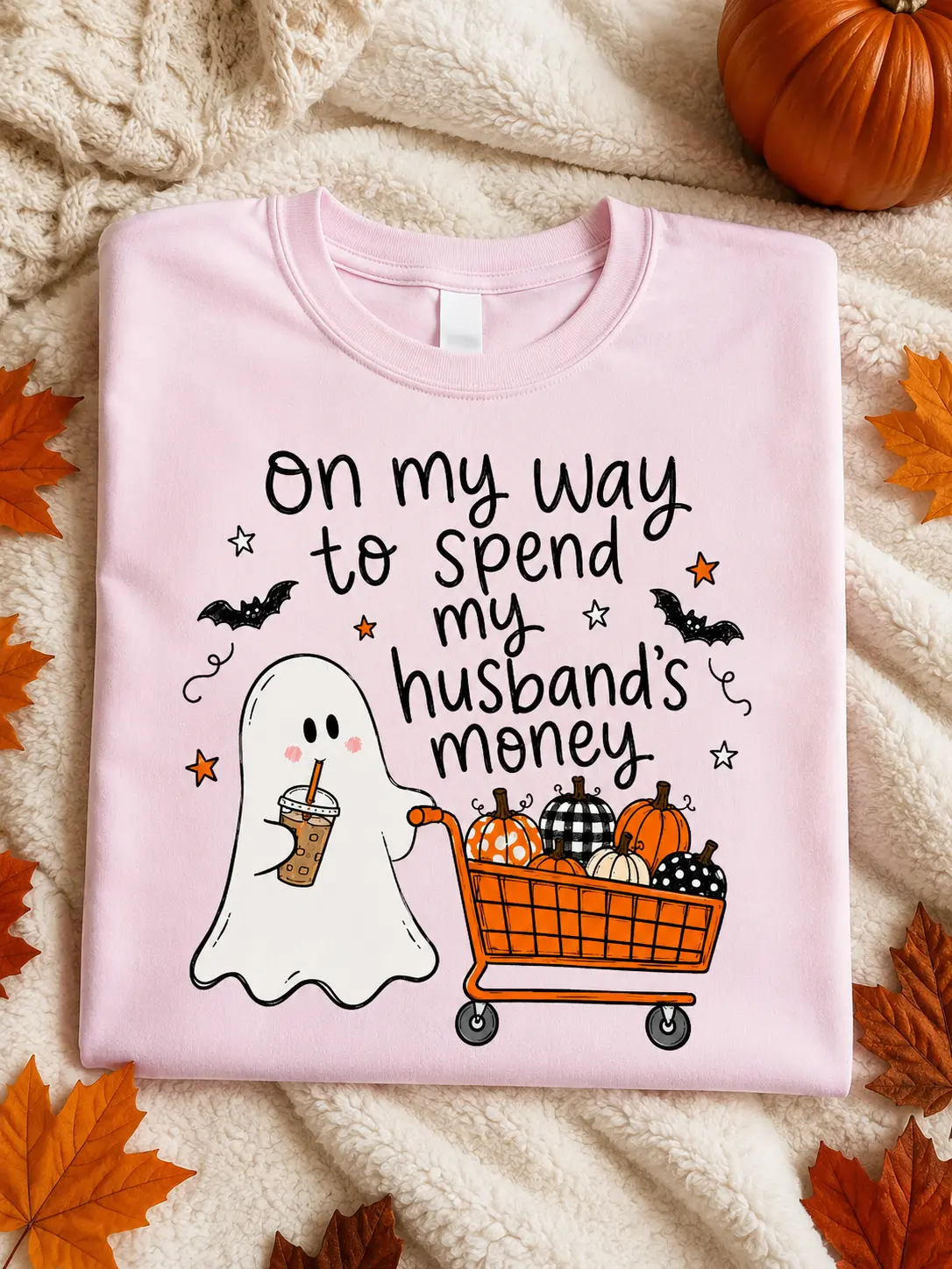 Women's Casual Round Neck Short Sleeve Halloween Shirt, Funny On My Way To Spend My Husband's Money Graphic Top - photo 4