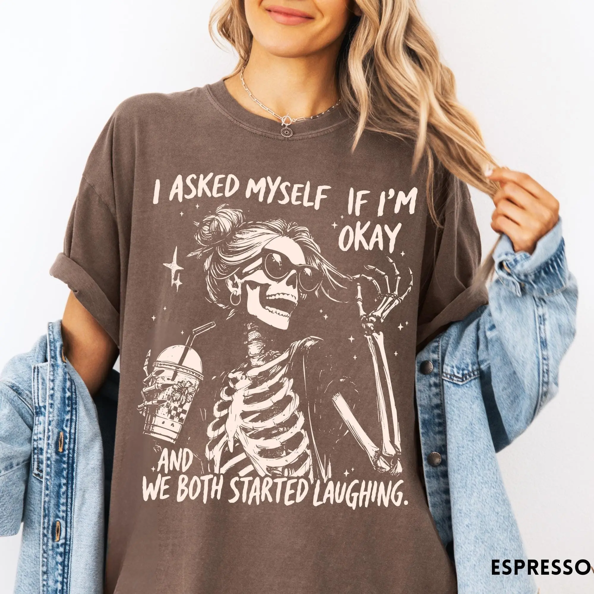 Comfort Colors Skeleton Graphic T-Shirt, Snarky Sarcastic Funny Mental Health Vintage Retro Tee For Women - photo 2