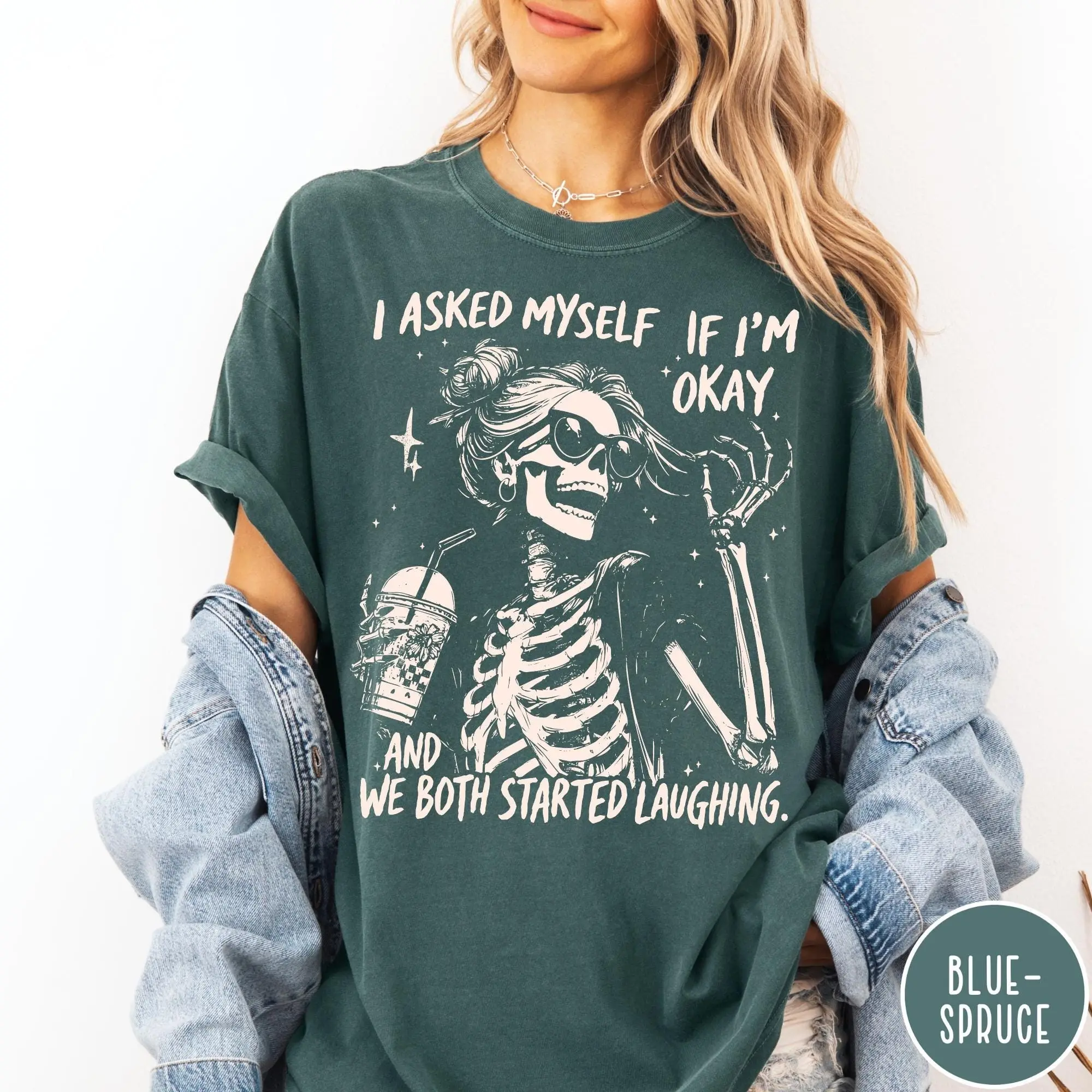 Comfort Colors Skeleton Graphic T-Shirt, Snarky Sarcastic Funny Mental Health Vintage Retro Tee For Women - photo 4