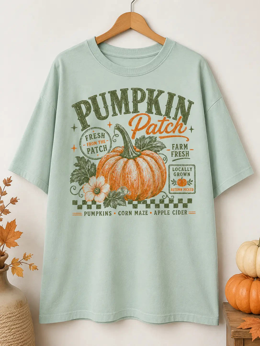 Women's Casual Streetwear Retro Pumpkin Patch Graphic Shirt, Vintage Farm Fresh Harvest Distressed Autumn Tee - photo 4