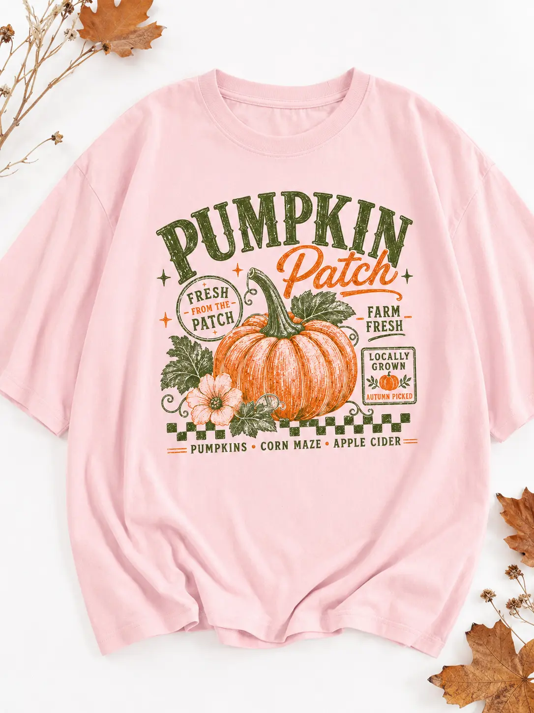 Women's Casual Streetwear Retro Pumpkin Patch Graphic Shirt, Vintage Farm Fresh Harvest Distressed Autumn Tee - photo 5