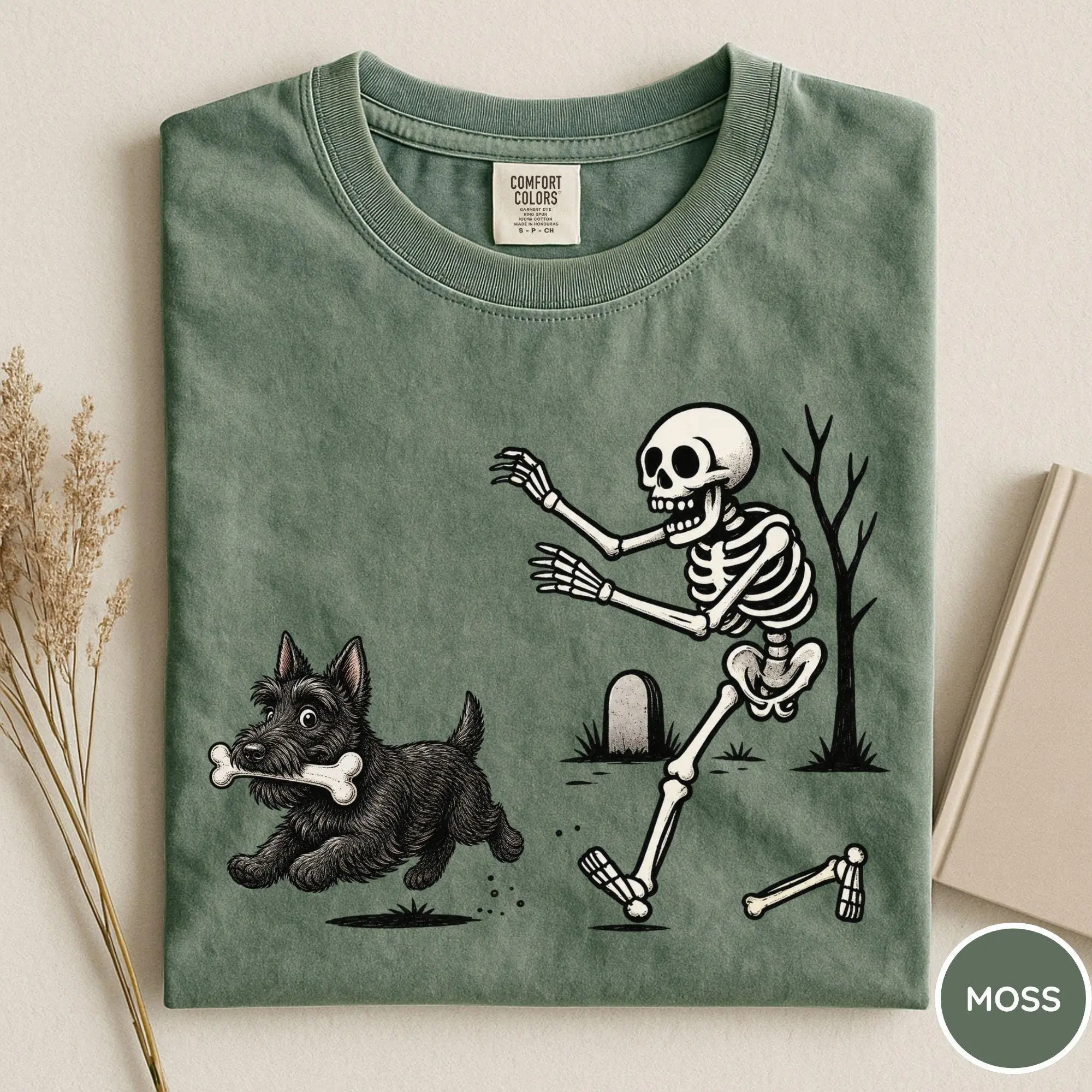 Comfort Colors Scottish Terrier Skeleton Halloween Shirt, Spooky Season Dog Lover Gift for Women - photo 2