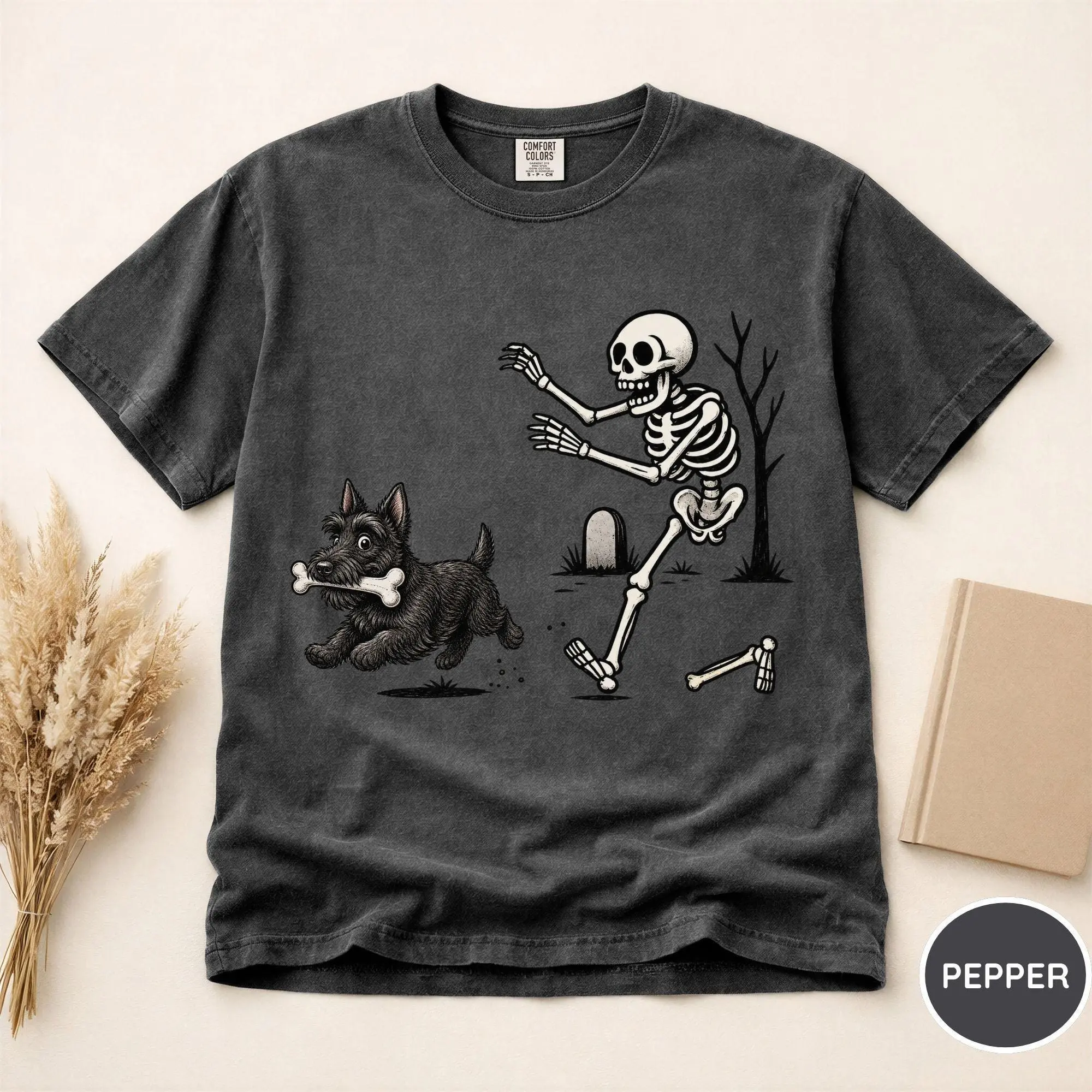 Comfort Colors Scottish Terrier Skeleton Halloween Shirt, Spooky Season Dog Lover Gift for Women - photo 4