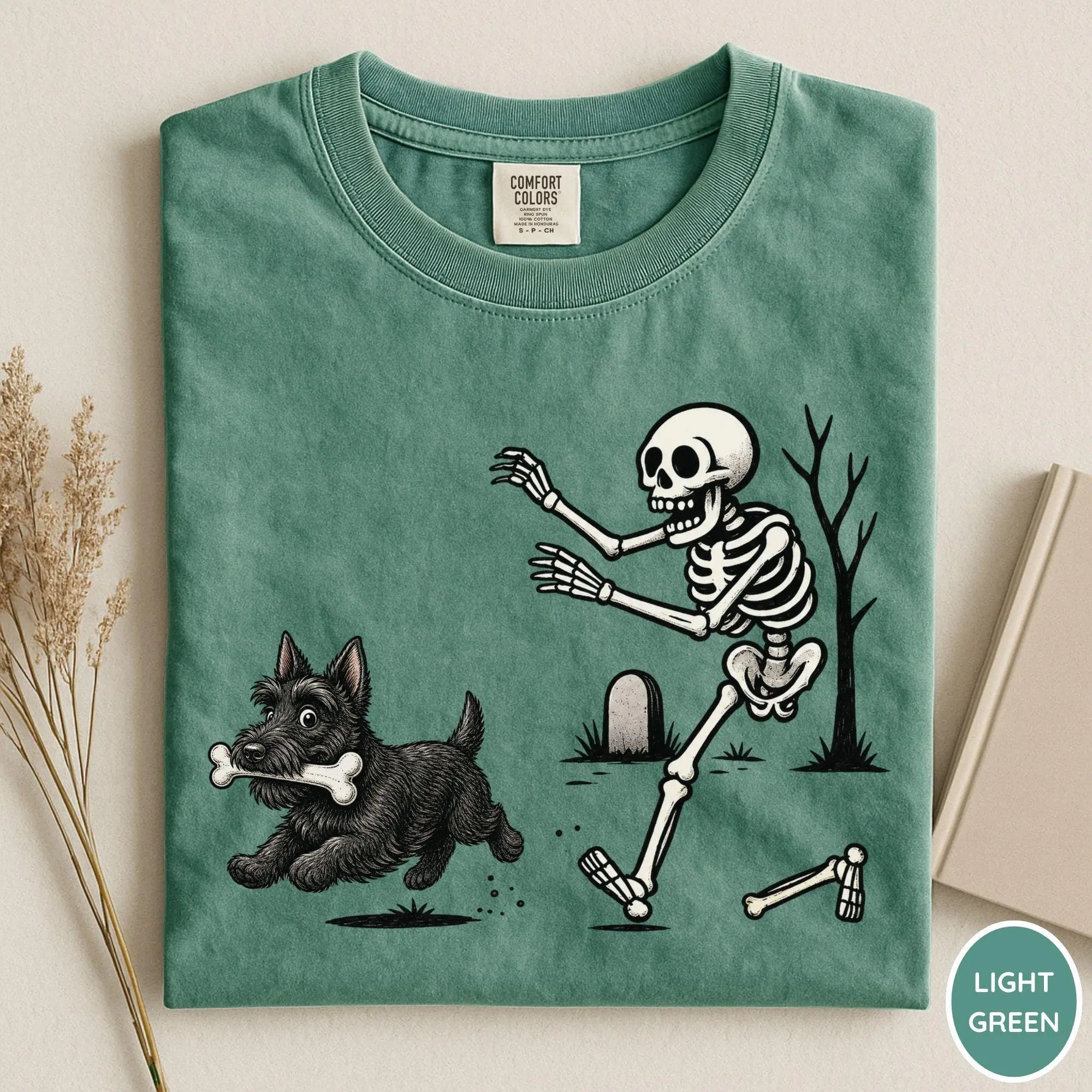 Comfort Colors Scottish Terrier Skeleton Halloween Shirt, Spooky Season Dog Lover Gift for Women - photo 5