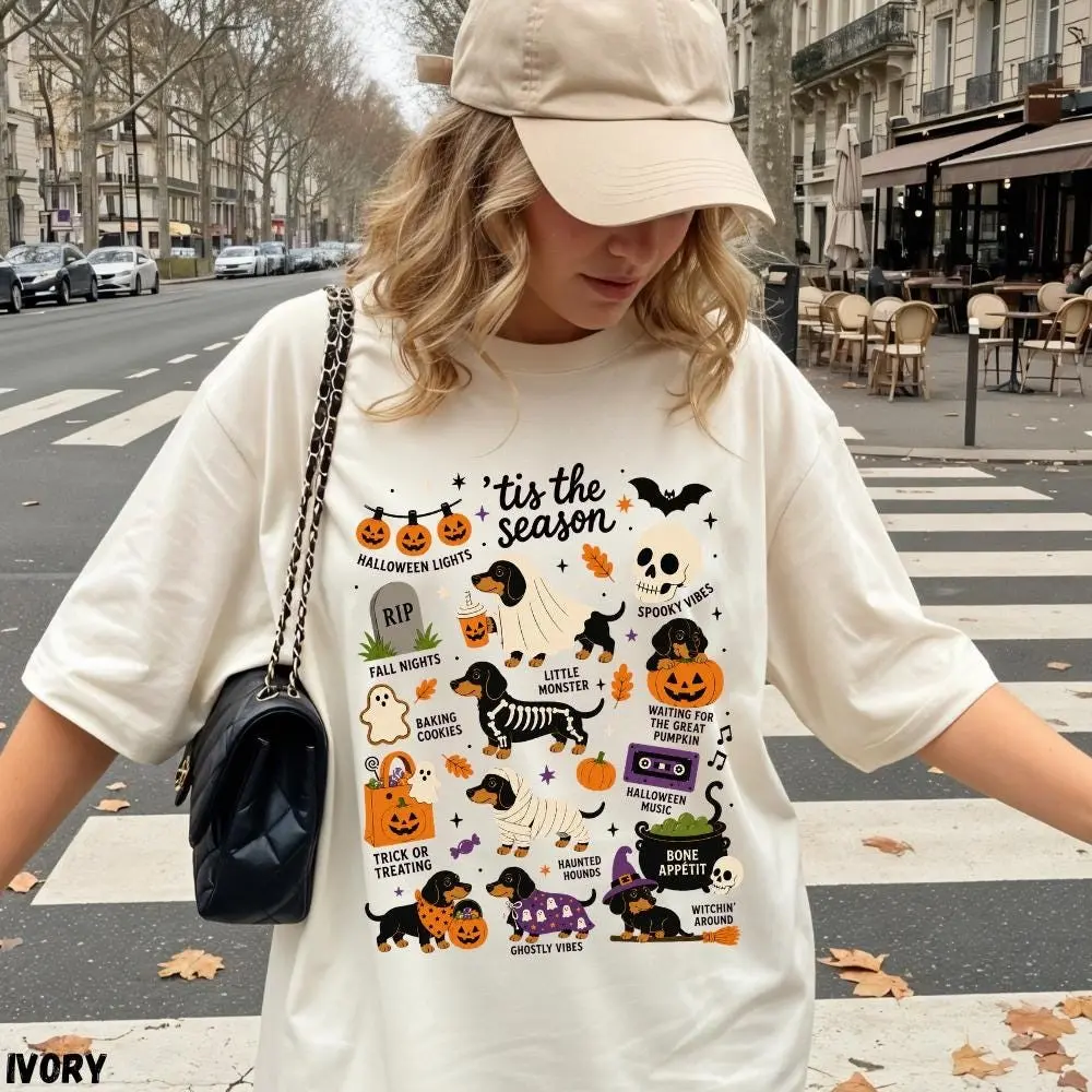 Womens Dachshund Graphic Print T-Shirt, Cotton Blend Round Neck Classic Fit Casual Tee