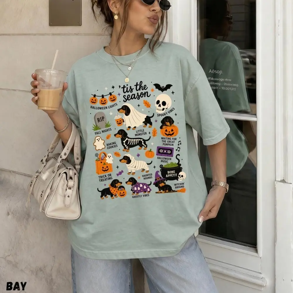 Womens Dachshund Graphic Print T-Shirt, Cotton Blend Round Neck Classic Fit Casual Tee - photo 2