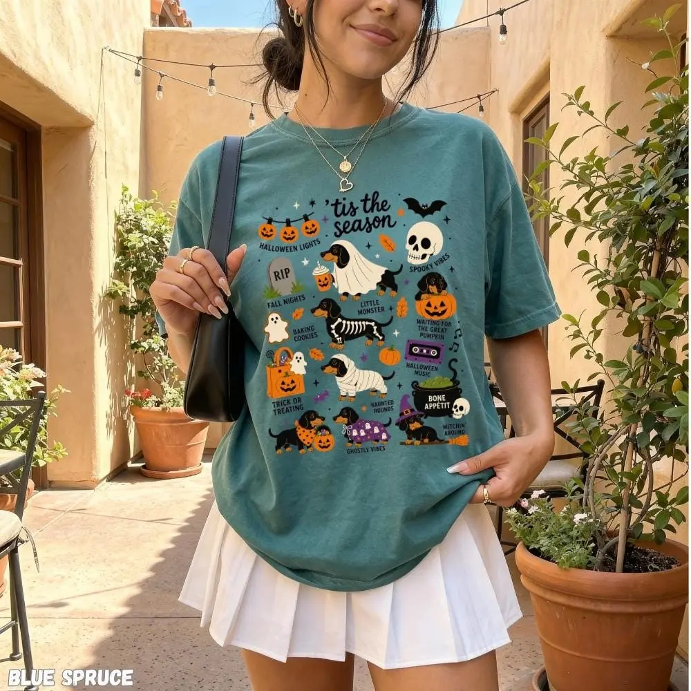 Womens Dachshund Graphic Print T-Shirt, Cotton Blend Round Neck Classic Fit Casual Tee - photo 3