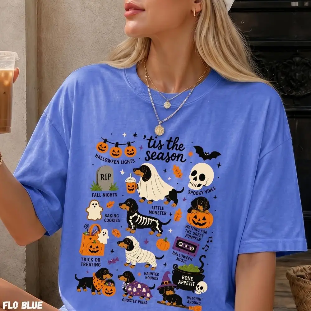 Womens Dachshund Graphic Print T-Shirt, Cotton Blend Round Neck Classic Fit Casual Tee - photo 4