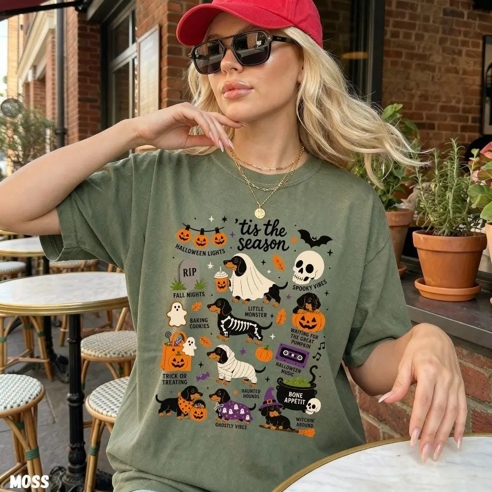 Womens Dachshund Graphic Print T-Shirt, Cotton Blend Round Neck Classic Fit Casual Tee - photo 5