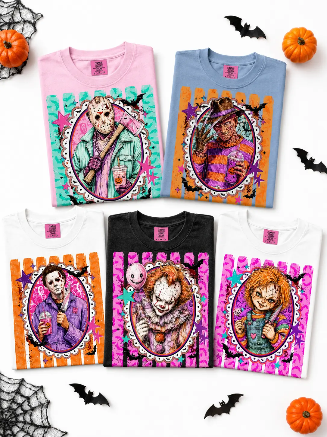 Women's Halloween Graphic T-Shirt, Garment-Dyed Cotton Retro Horror Spooky Season Round Neck Top