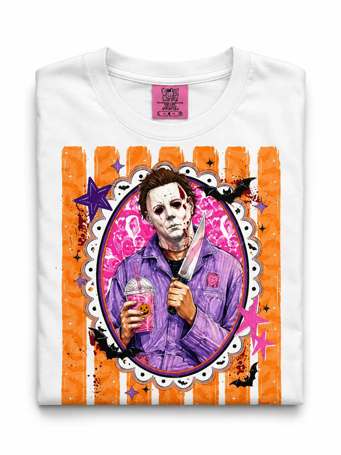 Women's Halloween Graphic T-Shirt, Garment-Dyed Cotton Retro Horror Spooky Season Round Neck Top - photo 2