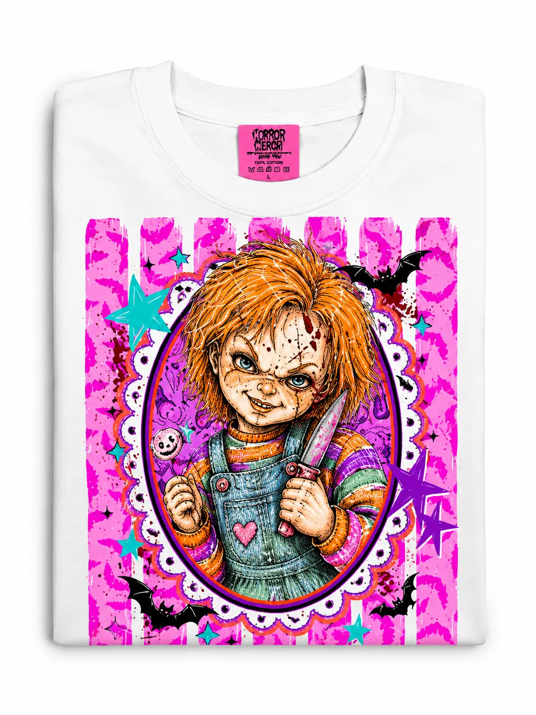Women's Halloween Graphic T-Shirt, Garment-Dyed Cotton Retro Horror Spooky Season Round Neck Top - photo 4