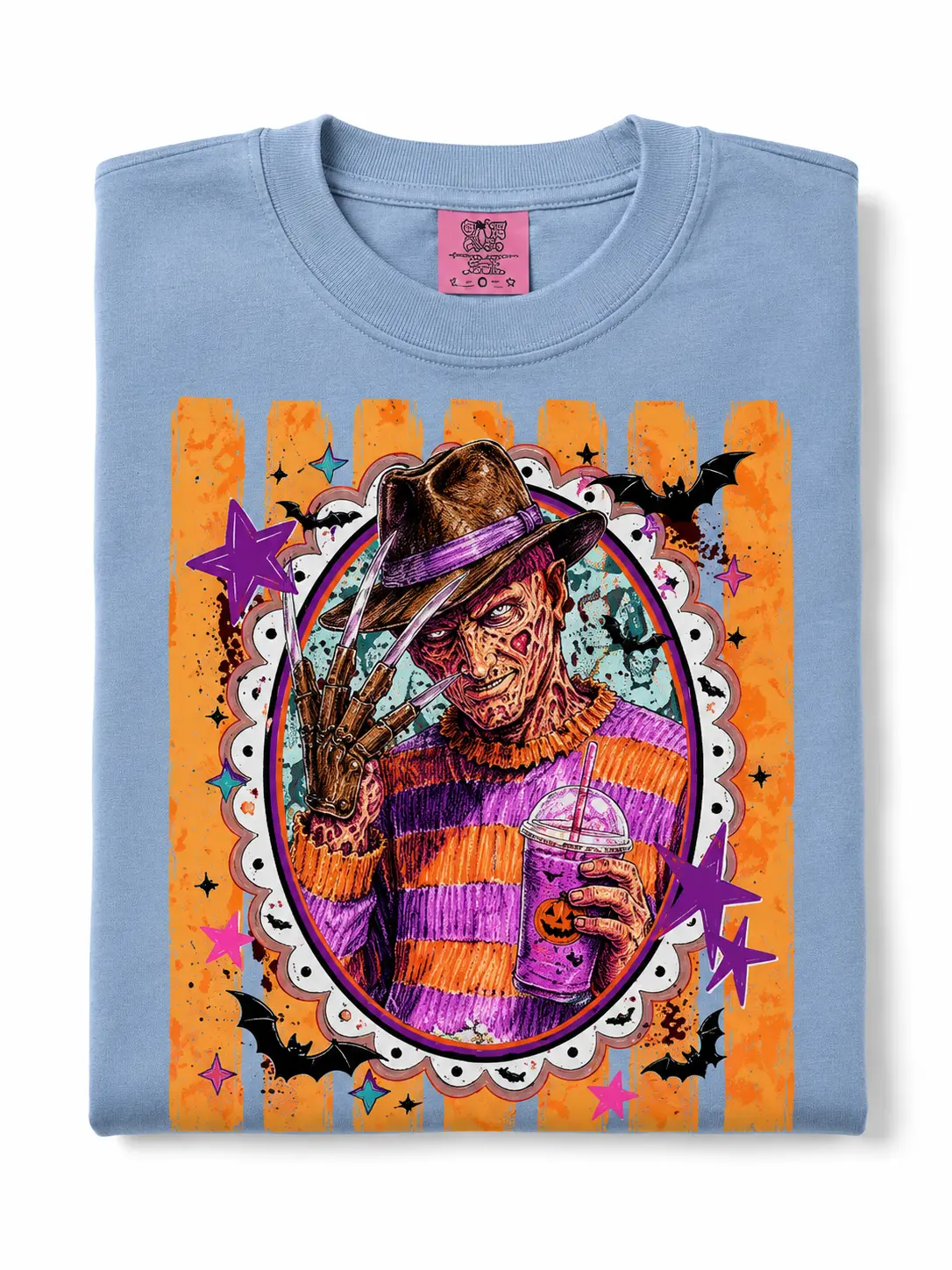 Women's Halloween Graphic T-Shirt, Garment-Dyed Cotton Retro Horror Spooky Season Round Neck Top - photo 5
