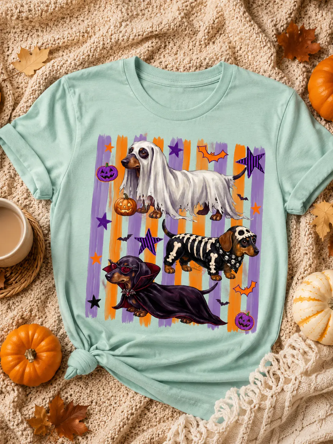 Women's Halloween Dachshund Graphic T-Shirt, Casual Cotton Short Sleeve Tee for Dog Moms