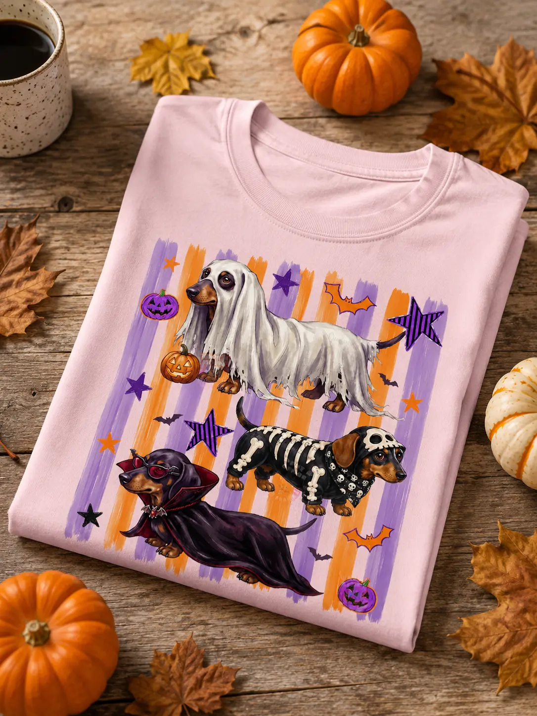 Women's Halloween Dachshund Graphic T-Shirt, Casual Cotton Short Sleeve Tee for Dog Moms - photo 2
