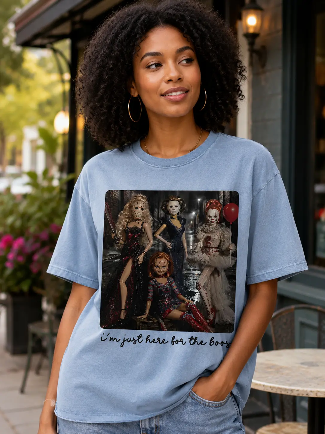 Women's I'm Just Here for the Boos Halloween T-Shirt, Funny Graphic Print Tee, Short Sleeve Round Neck Cotton Casual Top - photo 4