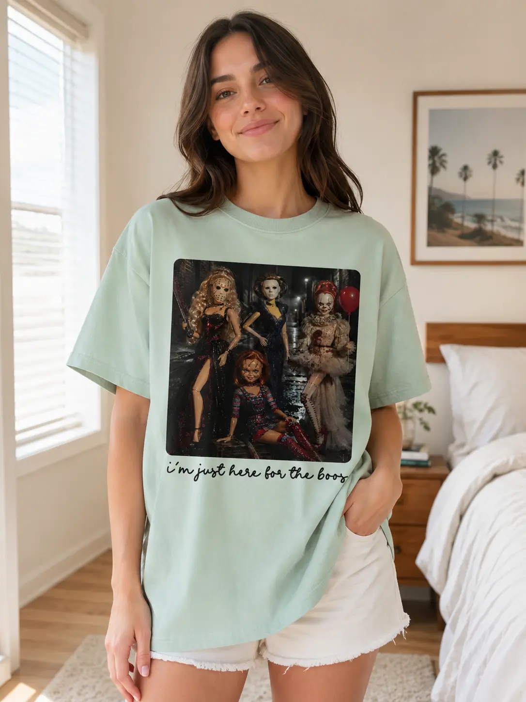 Women's I'm Just Here for the Boos Halloween T-Shirt, Funny Graphic Print Tee, Short Sleeve Round Neck Cotton Casual Top - photo 5
