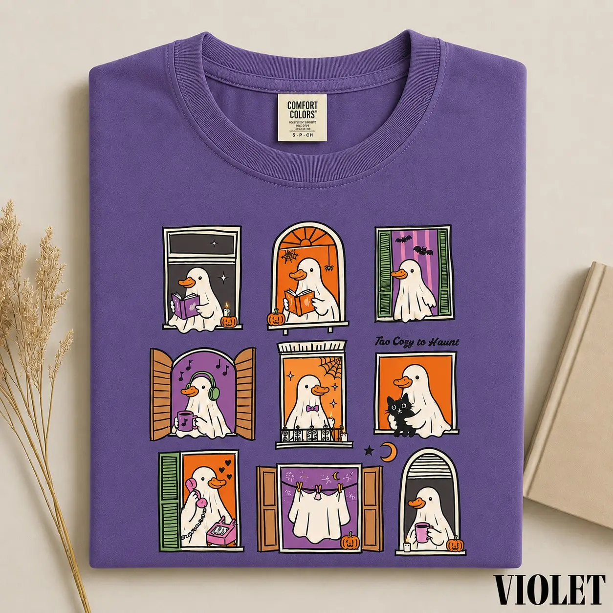 Women's Silly Goose Halloween T-Shirt, Cute Window Graphic Short Sleeve Tee, Funny Retro Vintage Costume Casual Top - photo 1