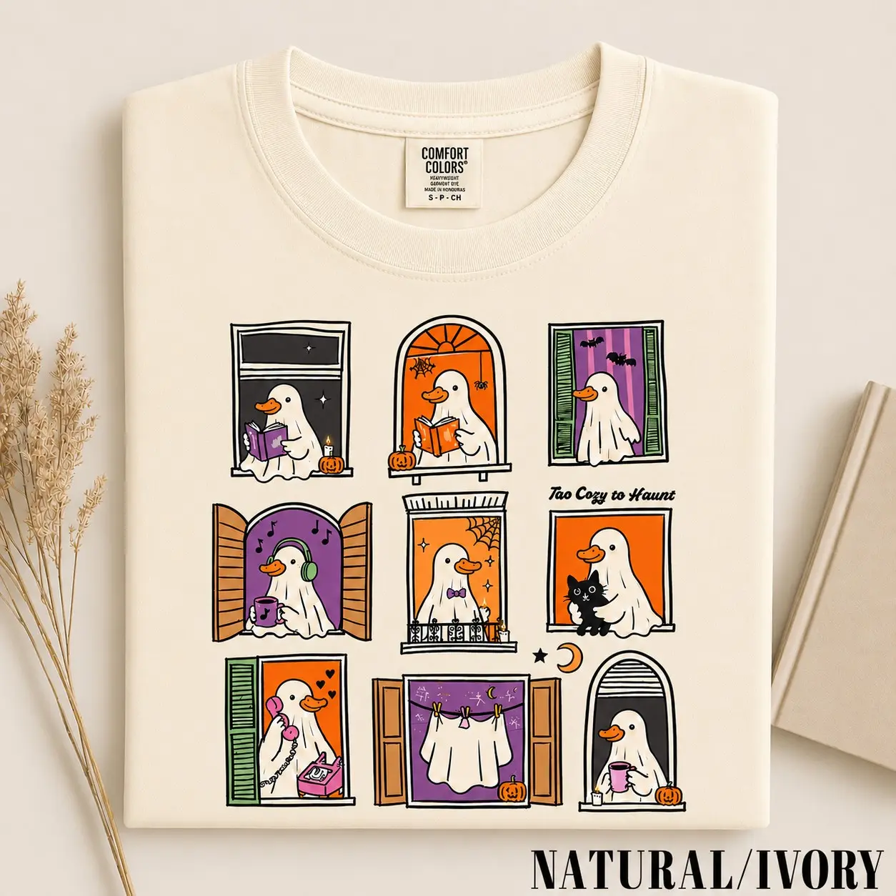 Women's Silly Goose Halloween T-Shirt, Cute Window Graphic Short Sleeve Tee, Funny Retro Vintage Costume Casual Top - photo 2