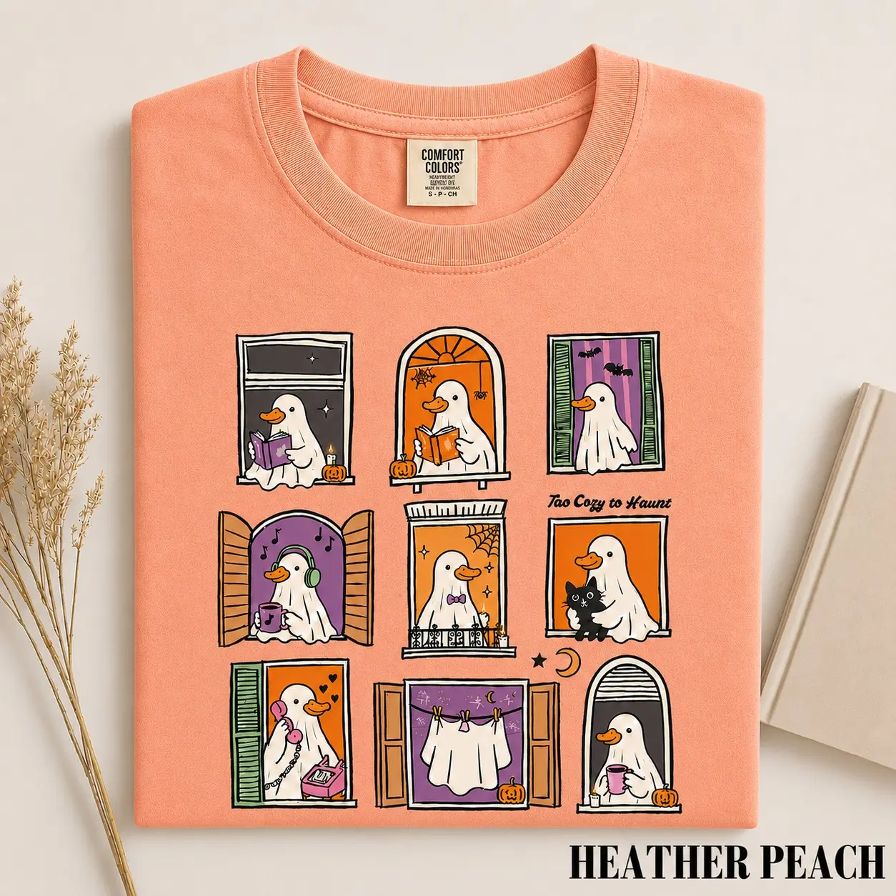 Women's Silly Goose Halloween T-Shirt, Cute Window Graphic Short Sleeve Tee, Funny Retro Vintage Costume Casual Top - photo 4