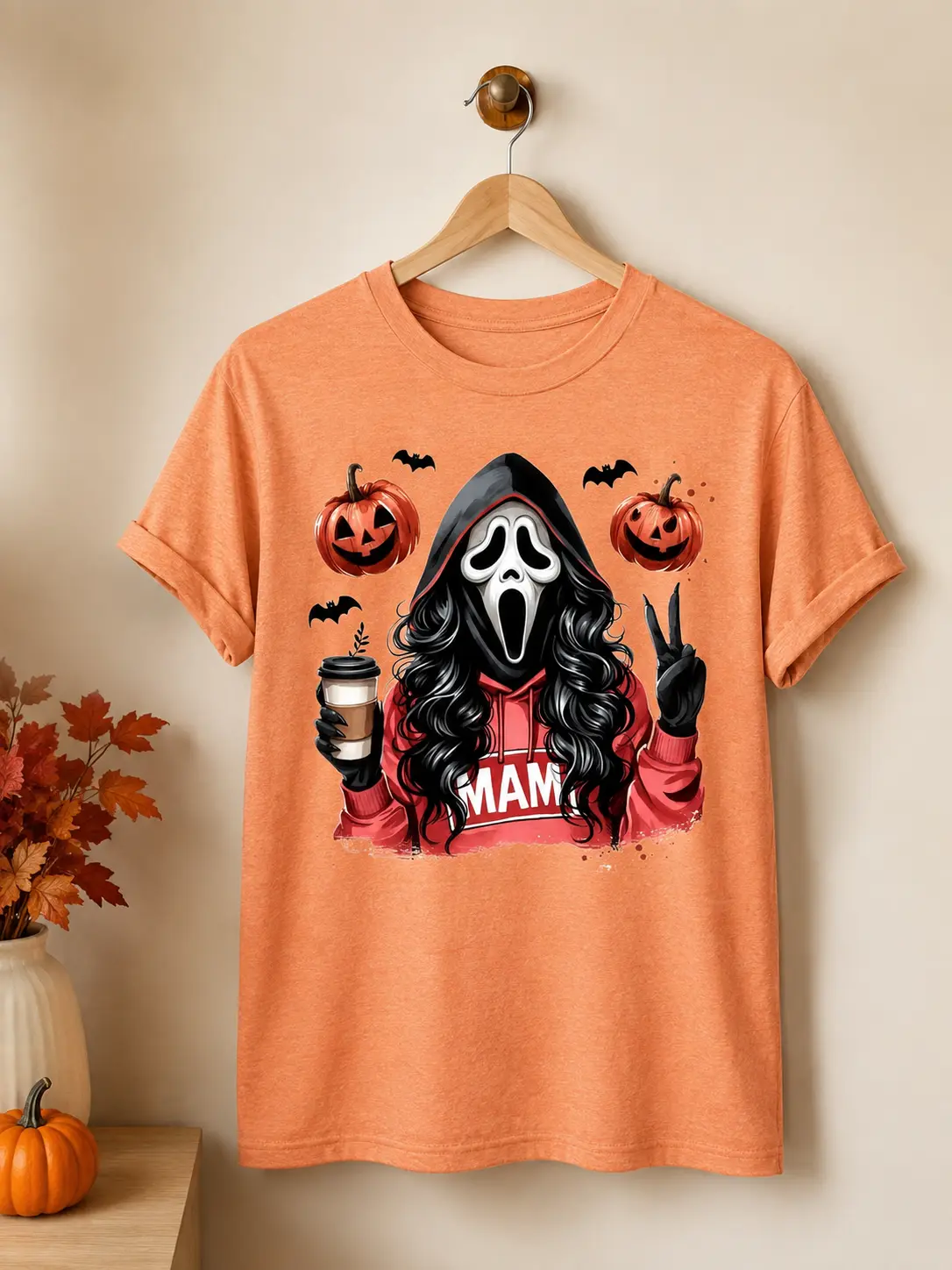 Women's Short-Sleeve Cotton Blend Classic Fit Halloween Mama T-Shirt - Round Neck Spooky Mom Life Graphic Top - photo 4