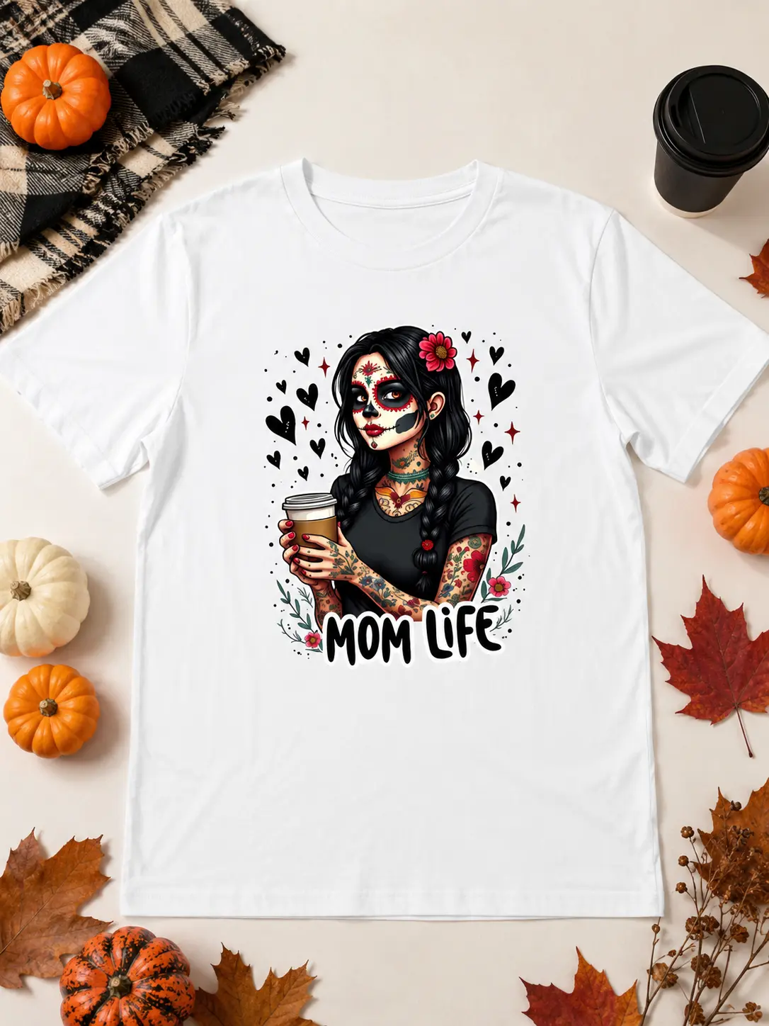 Women's Short-Sleeve Cotton Blend Classic Fit Halloween Mama T-Shirt - Round Neck Spooky Mom Life Graphic Top - photo 5