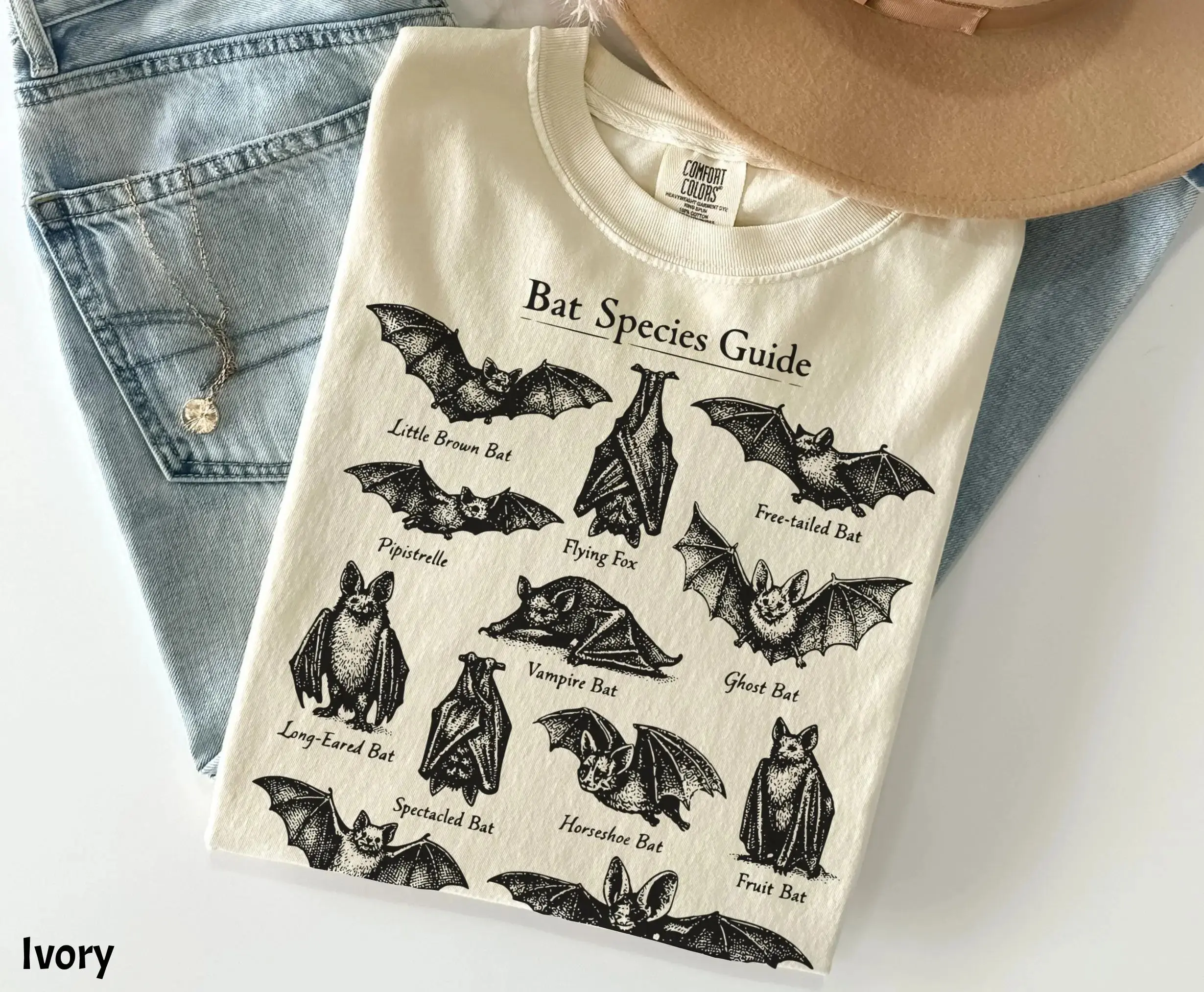Vintage Gothic Bat Graphic Tee, 90s Style Cotton Relaxed Unisex Fit Halloween Nature Lover Shirt - photo 1
