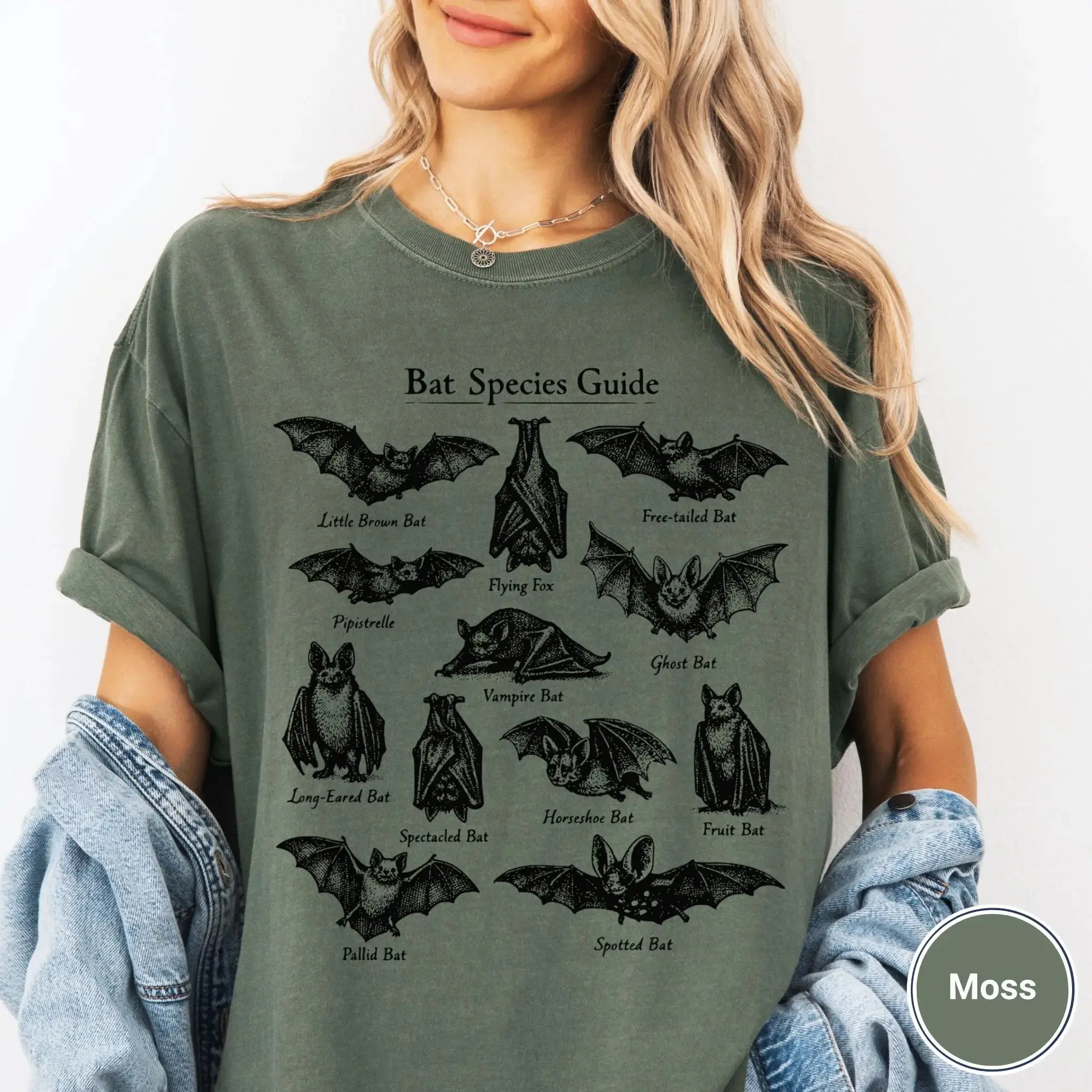 Vintage Gothic Bat Graphic Tee, 90s Style Cotton Relaxed Unisex Fit Halloween Nature Lover Shirt - photo 3