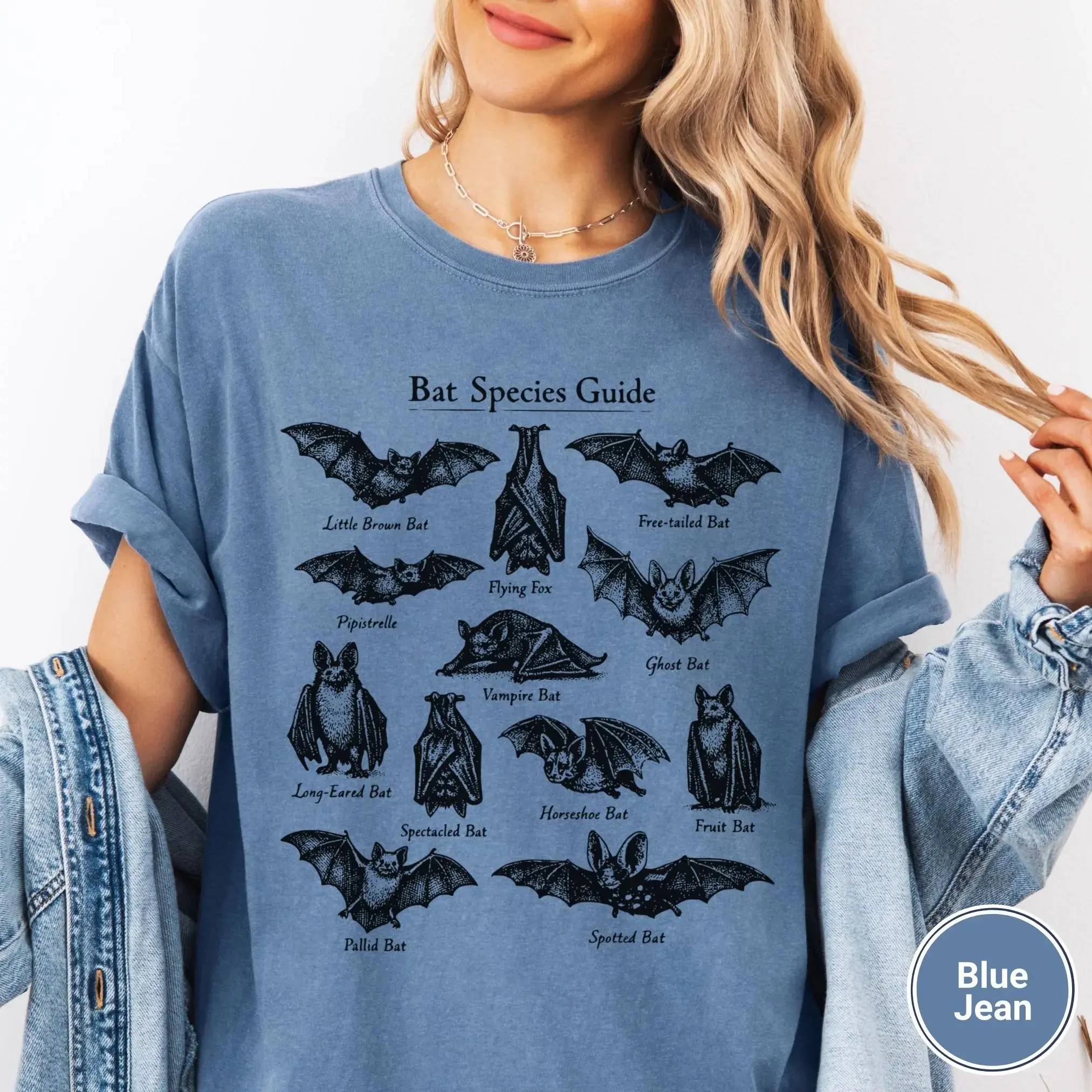Vintage Gothic Bat Graphic Tee, 90s Style Cotton Relaxed Unisex Fit Halloween Nature Lover Shirt - photo 5
