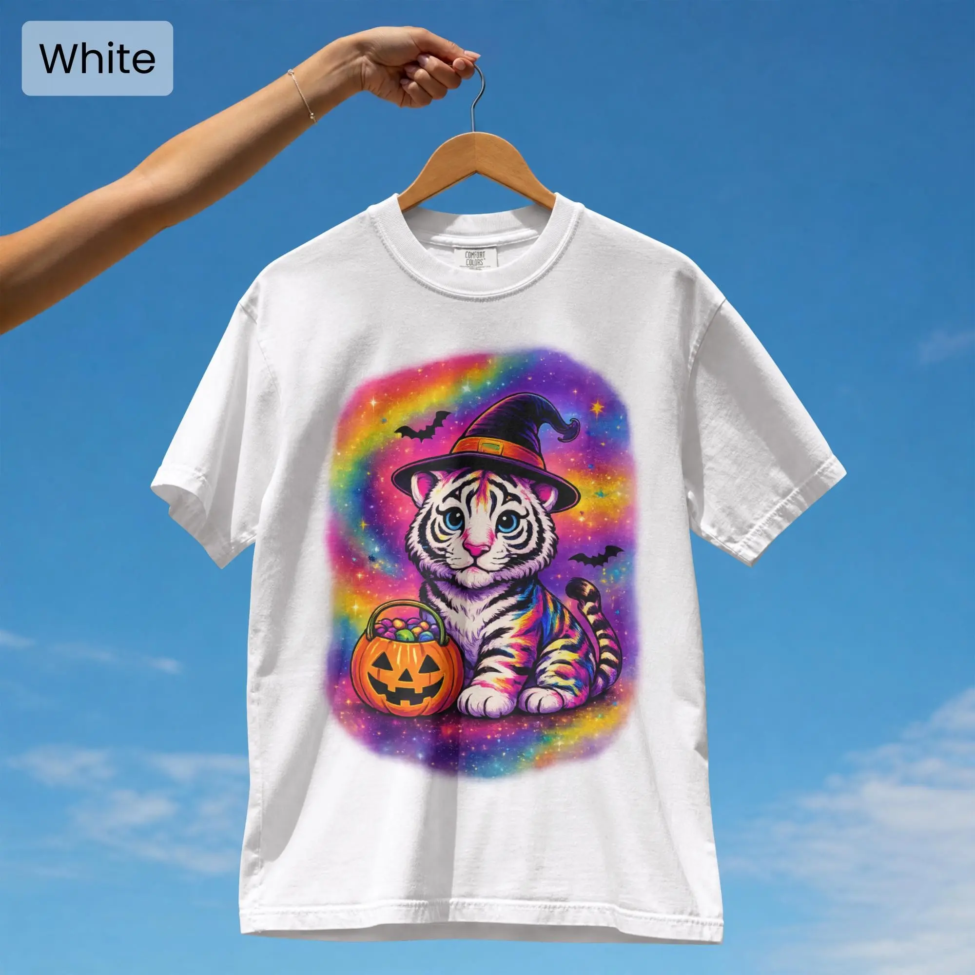 Comfort Colors Witchy Tiger Halloween T-Shirt, Retro 90s Short Sleeve Round Neck Casual Streetwear Tee - photo 2