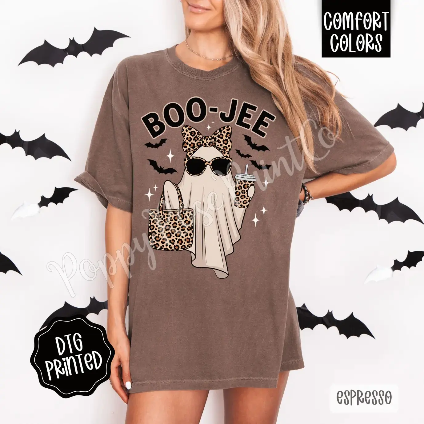 Womens Comfort Colors Halloween Shirt, Trendy Boojee Ghost Graphic Tee, Spooky Fall Top
