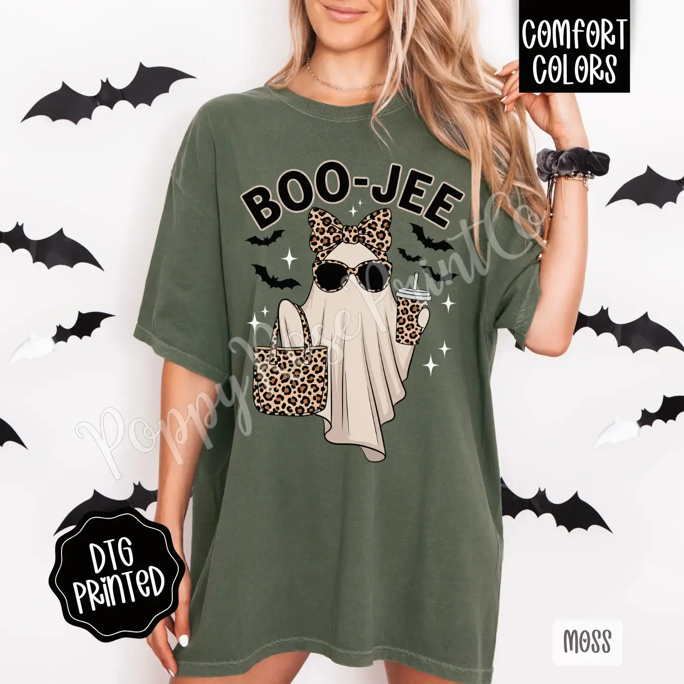 Womens Comfort Colors Halloween Shirt, Trendy Boojee Ghost Graphic Tee, Spooky Fall Top - photo 4